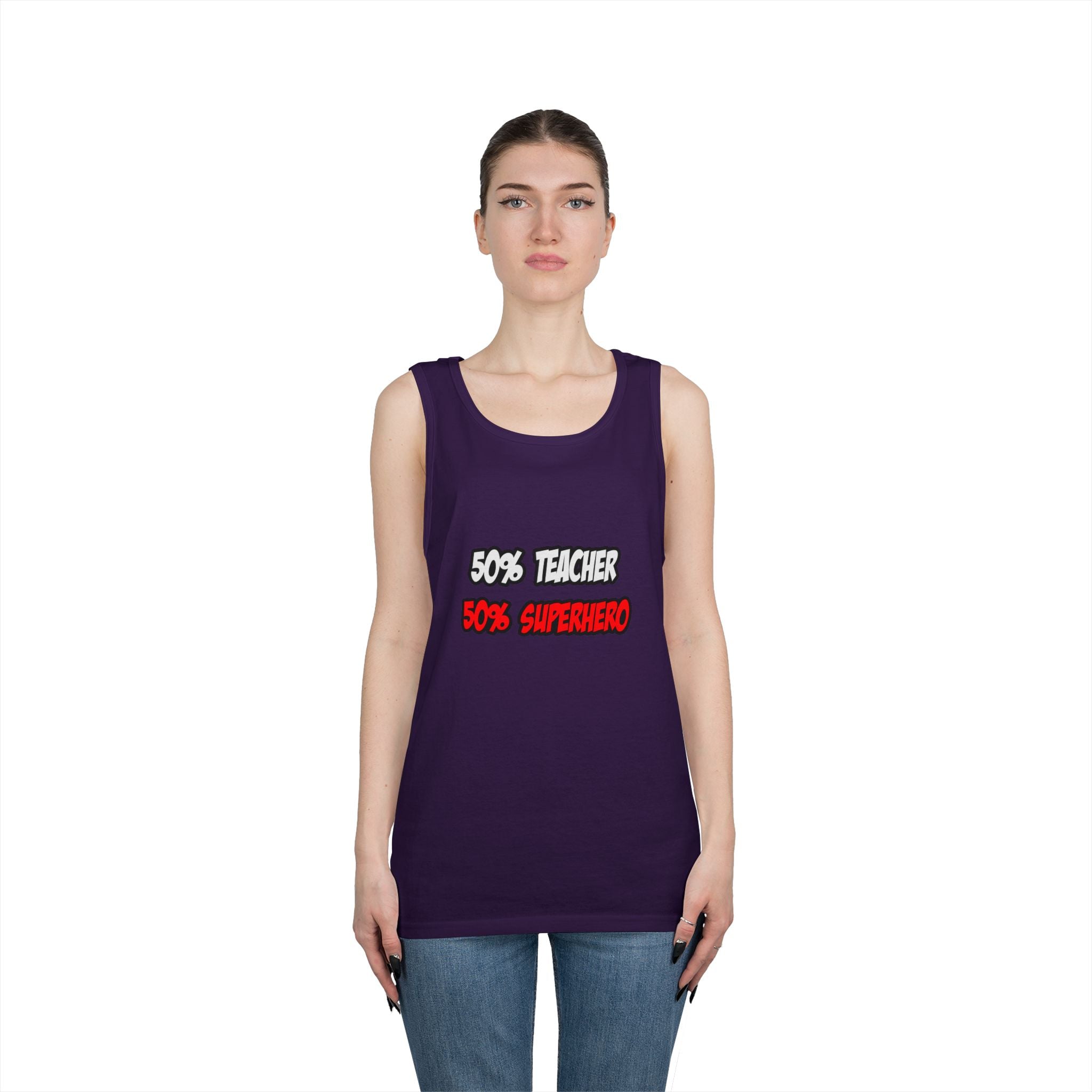 Half Teacher...Half Superhero - Unisex Heavy Cotton Tank Top