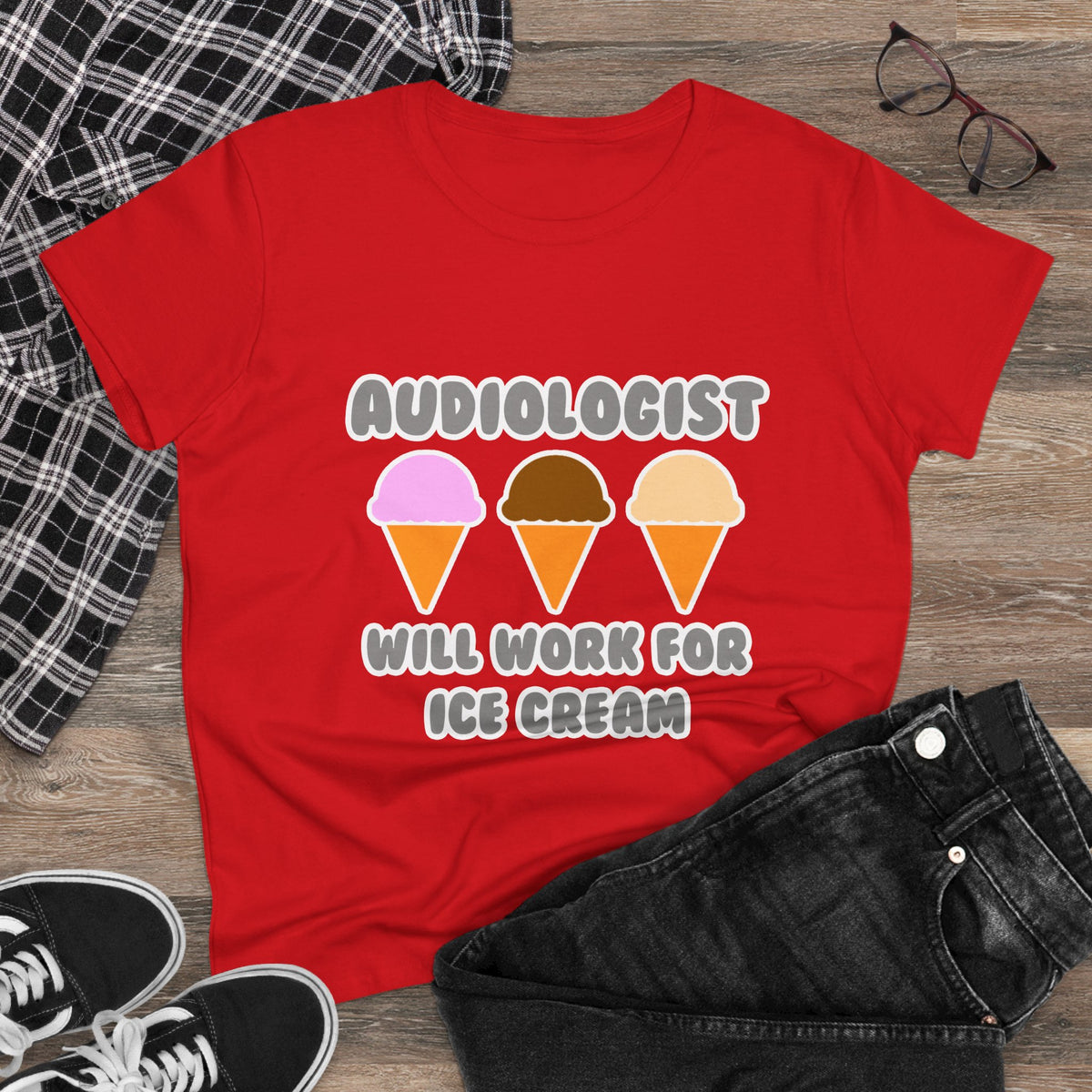 Audiologist ... Will Work For Ice Cream - Women's Midweight Cotton Tee