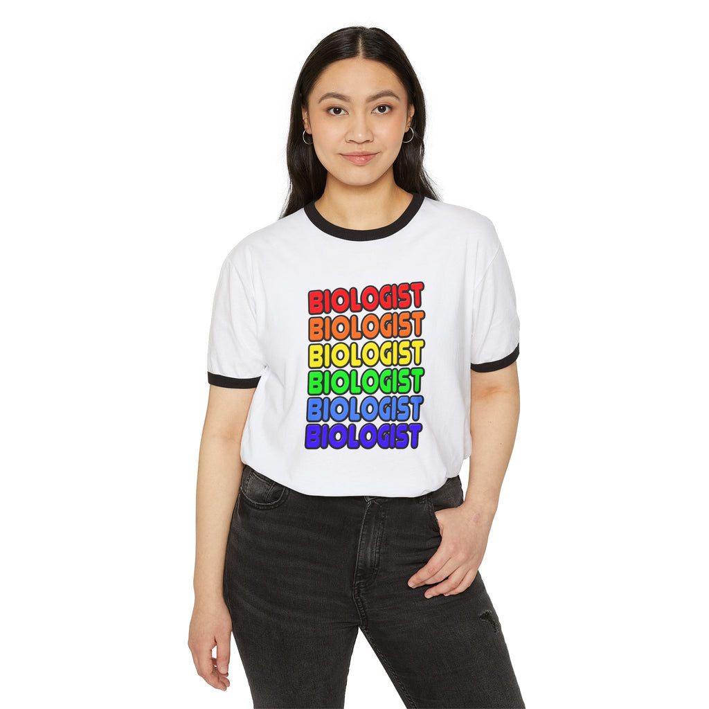 Rainbow Biologist - Unisex Cotton Ringer T-Shirt