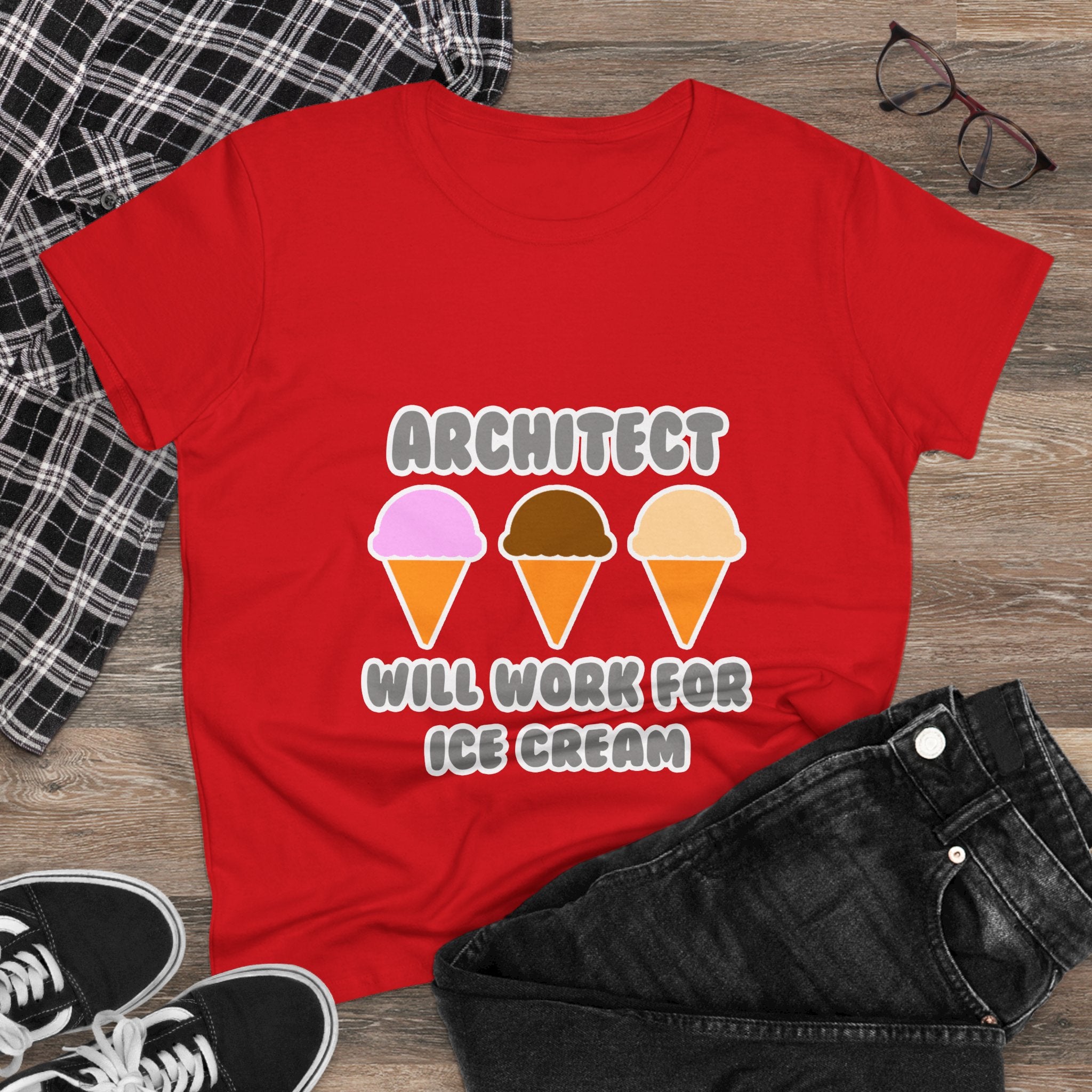 Architect ... Will Work For Ice Cream - Women's Midweight Cotton Tee