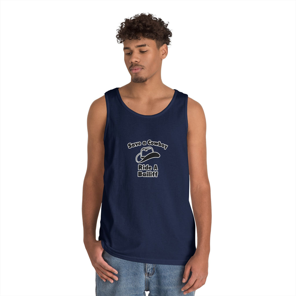 Save a Cowboy .. Ride a Bailiff - Unisex Heavy Cotton Tank Top