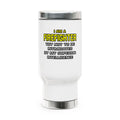 Firefighter...Superior Intelligence - Stainless Steel Travel Mug with Handle, 14oz