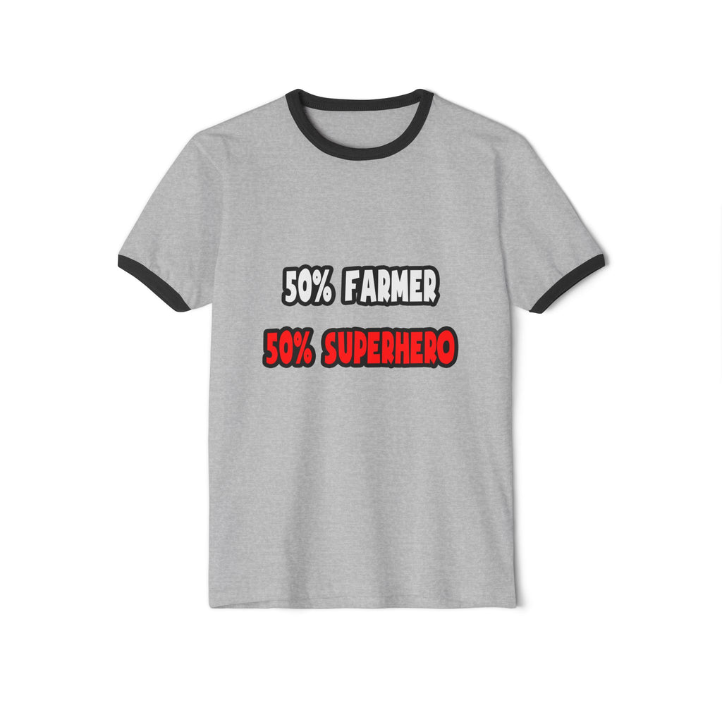 Half Farmer ... Half Superhero - Unisex Cotton Ringer T-Shirt