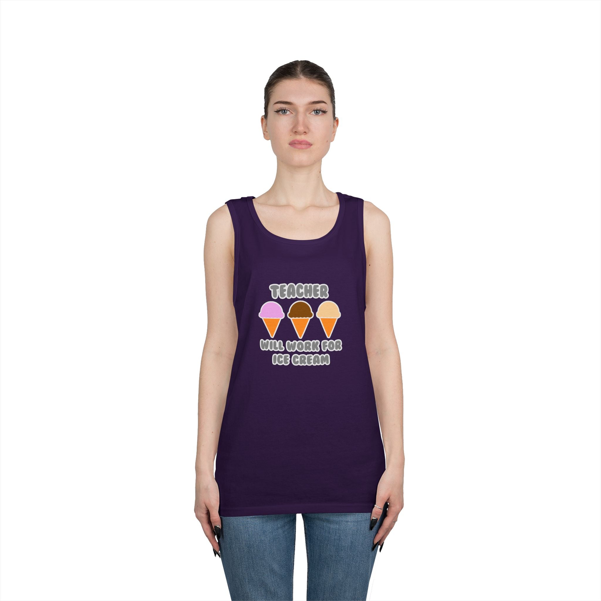 Teacher ... Will Work For Ice Cream - Unisex Heavy Cotton Tank Top