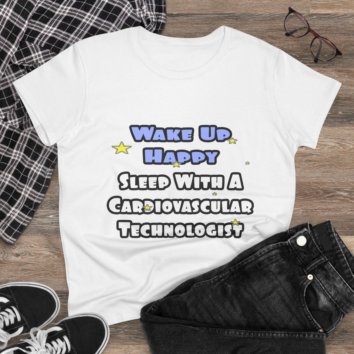 Wake Up Happy .. Sleep With Cardiovascular Tech - Women's Midweight Cotton Tee
