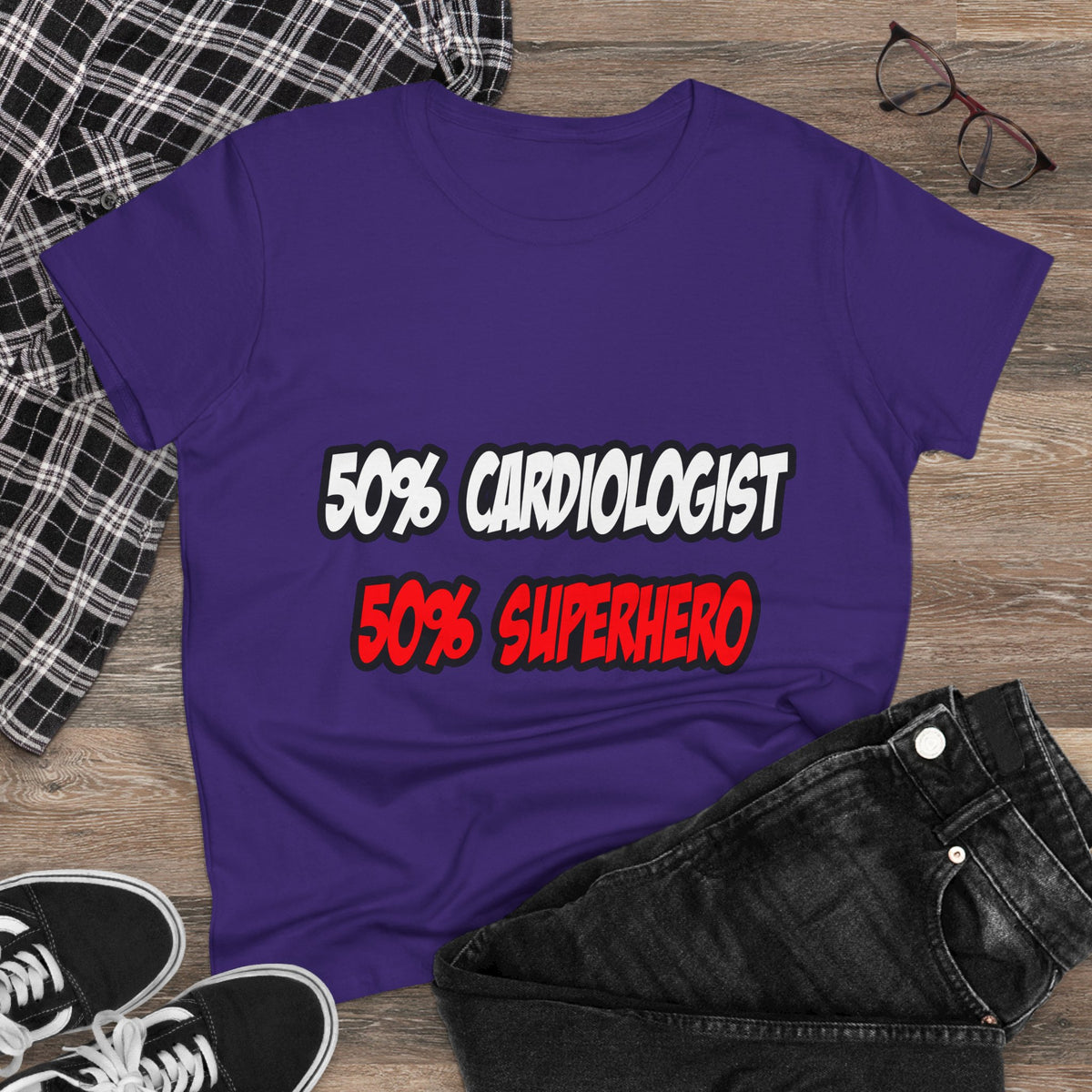 Half Cardiologist...Half Superhero - Women's Midweight Cotton Tee