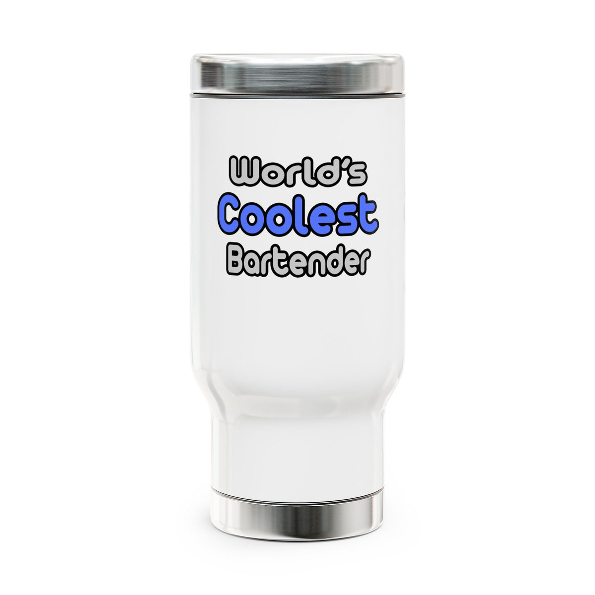 World's Coolest Bartender - Stainless Steel Travel Mug with Handle, 14oz