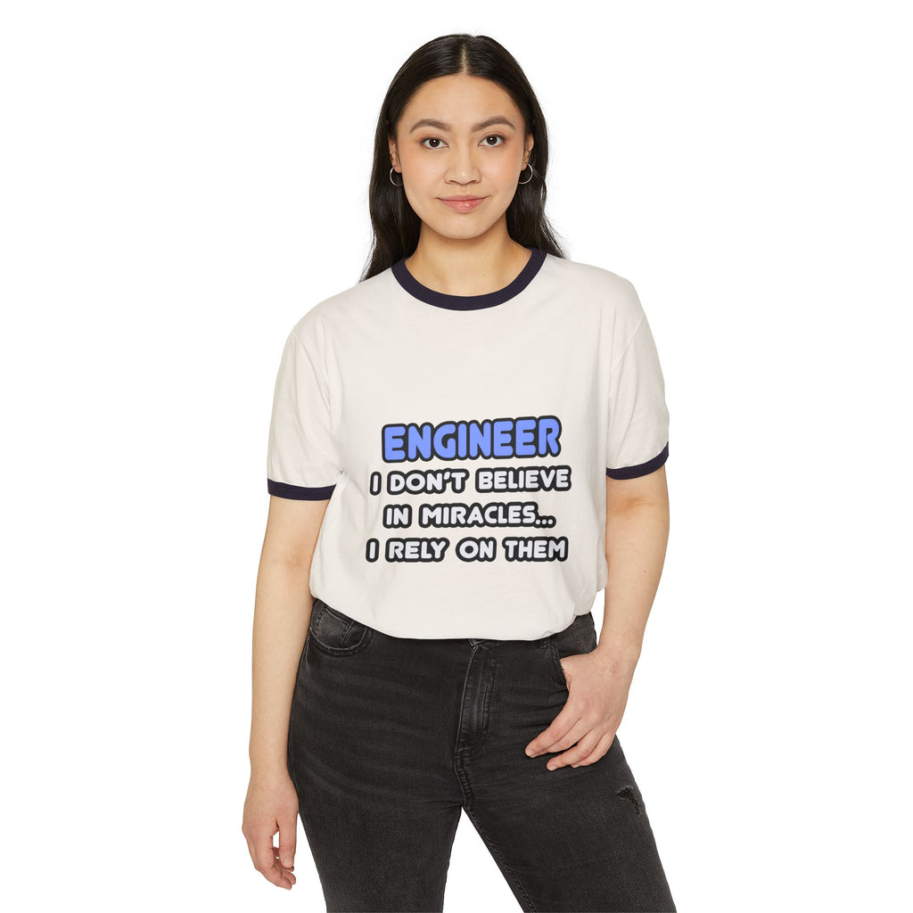 Miracles and Engineers - Unisex Cotton Ringer T-Shirt