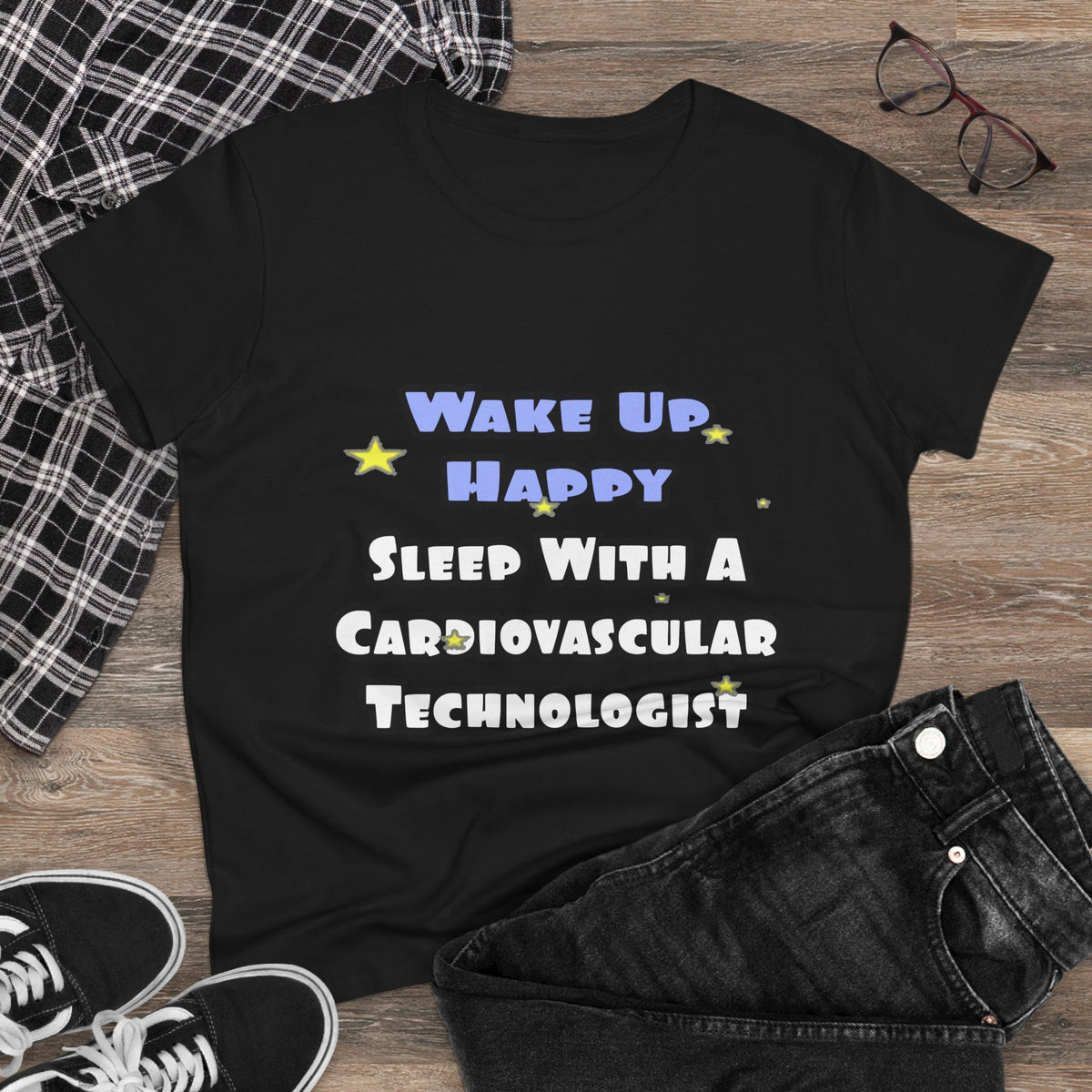 Wake Up Happy .. Sleep With Cardiovascular Tech - Women's Midweight Cotton Tee