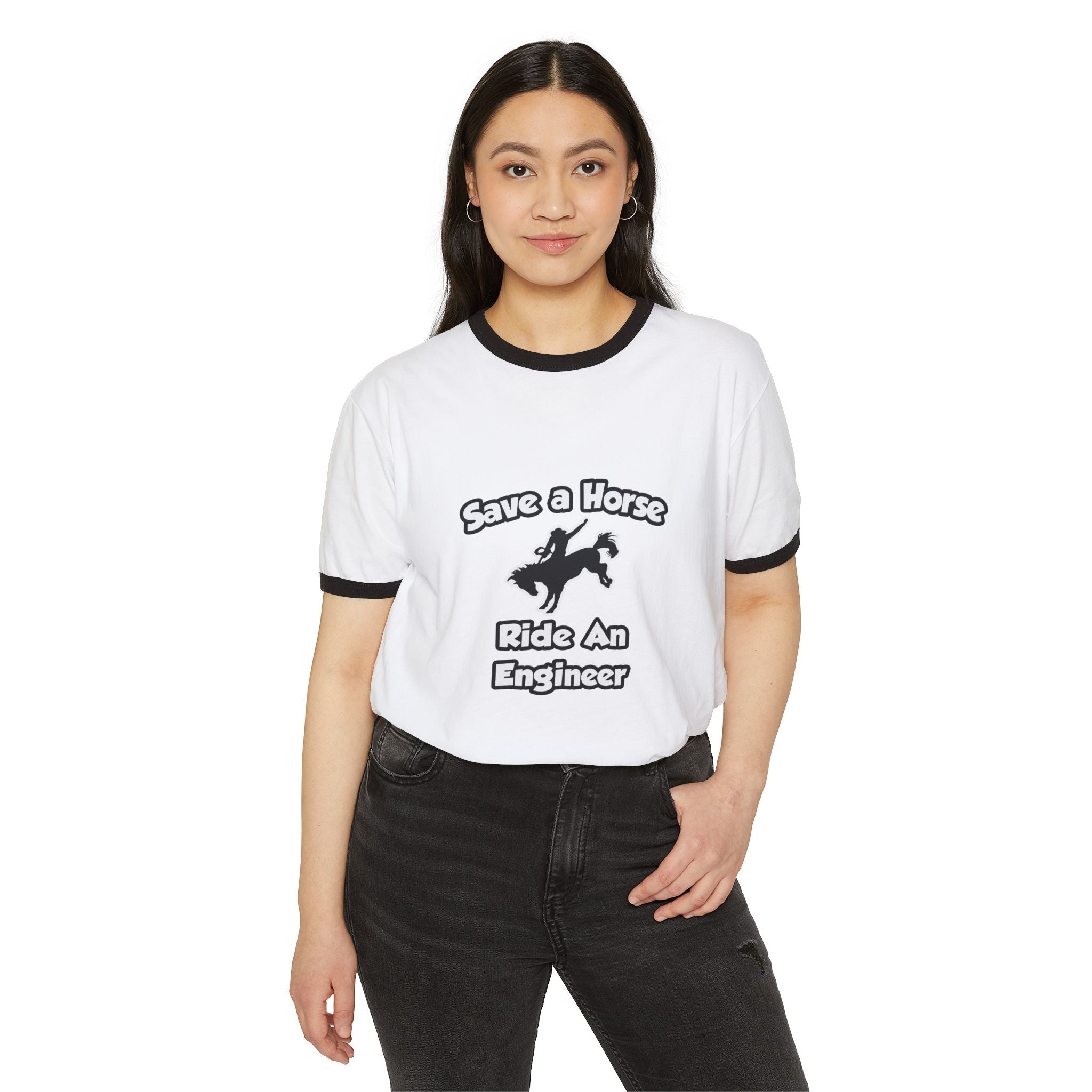 Save a Horse .. Ride an Engineer - Unisex Cotton Ringer T-Shirt