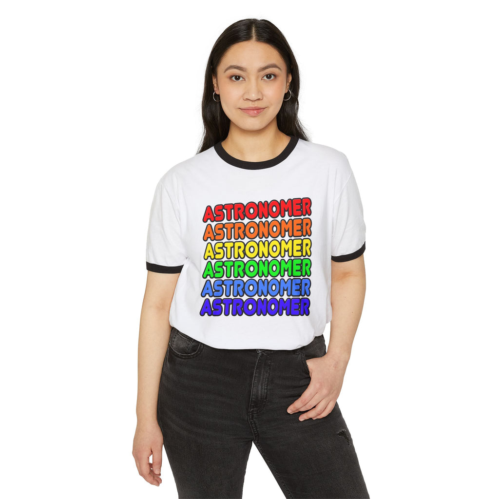 Rainbow Astronomer - Unisex Cotton Ringer T-Shirt