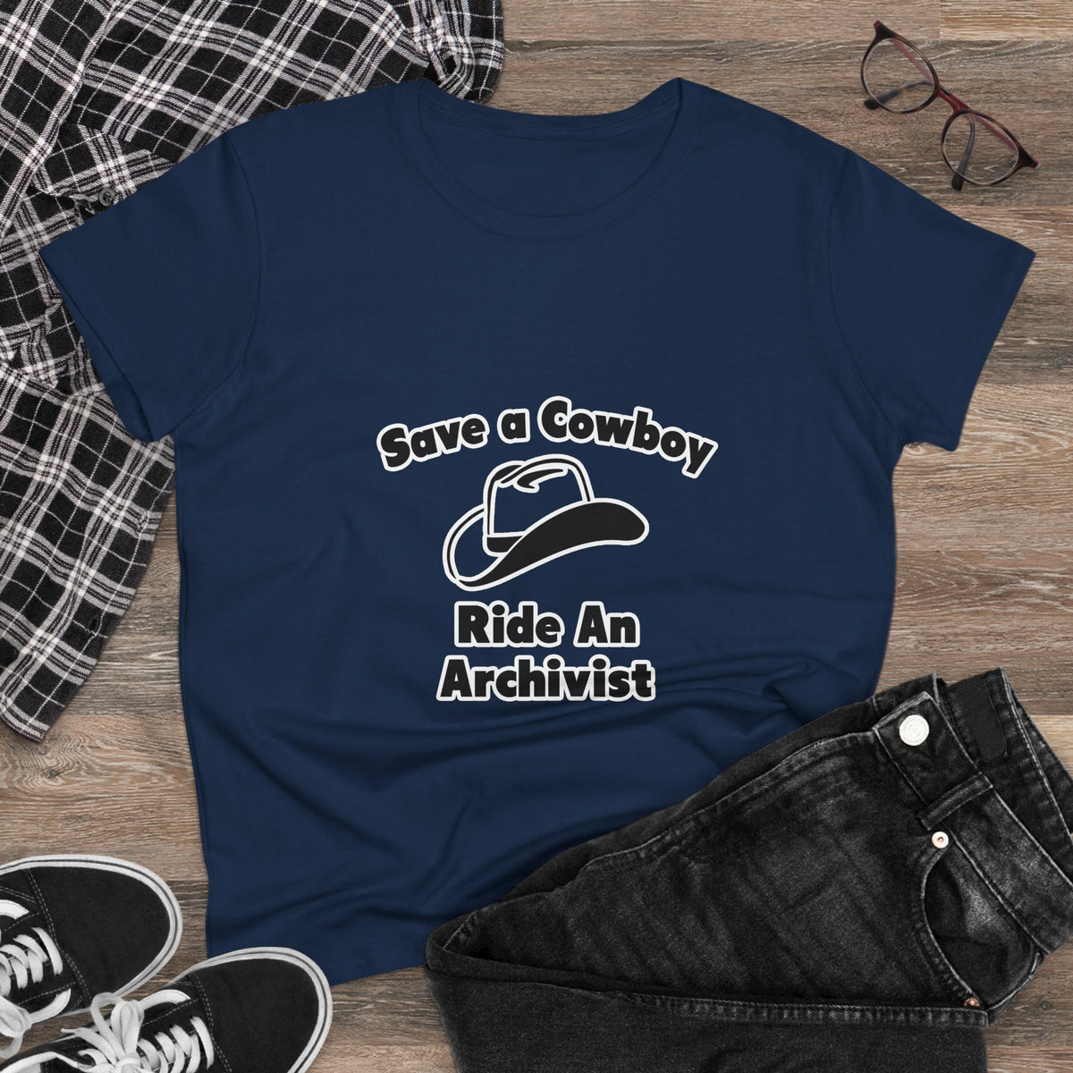 Save a Cowboy .. Ride an Archivist - Women's Midweight Cotton Tee