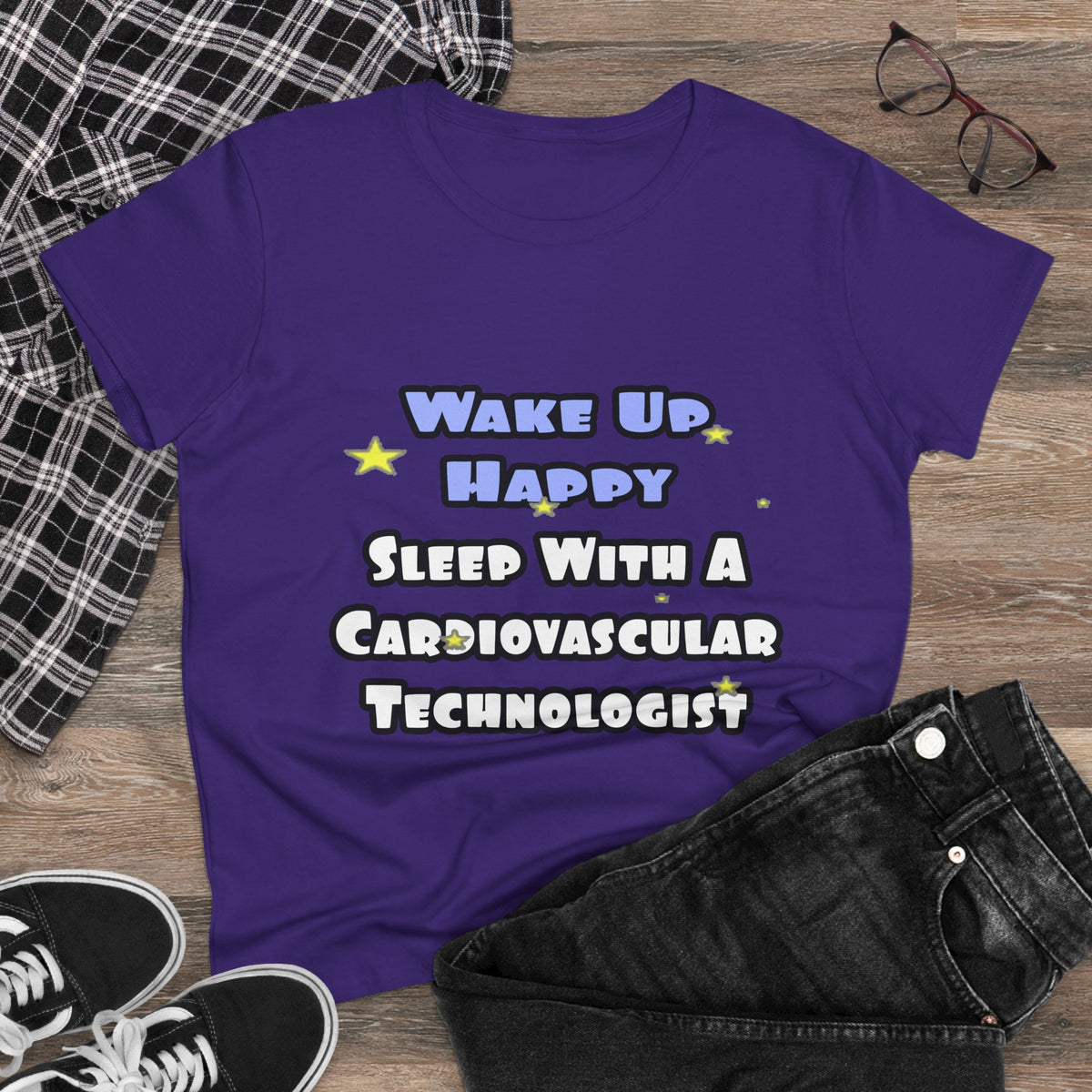 Wake Up Happy .. Sleep With Cardiovascular Tech - Women's Midweight Cotton Tee