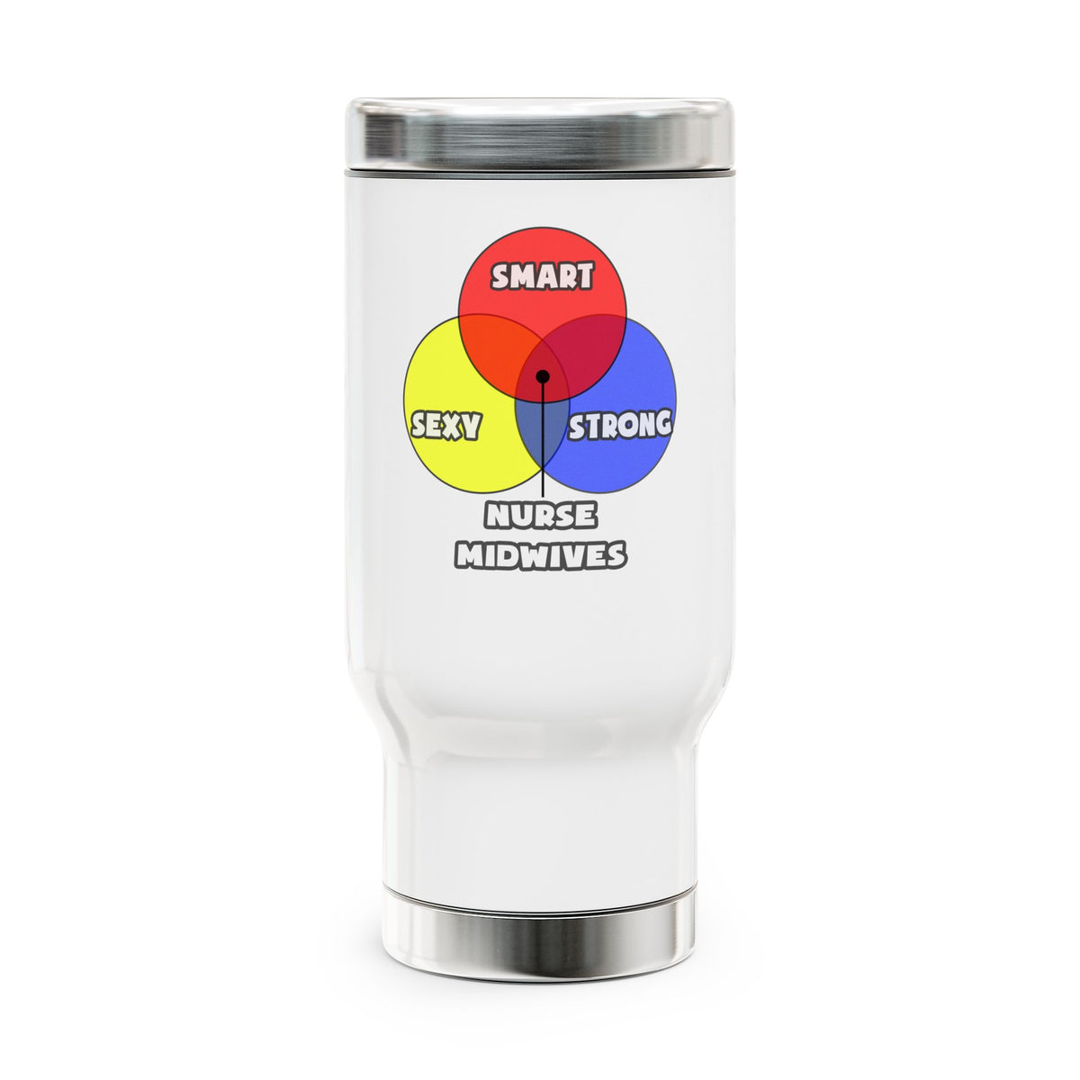 Venn Diagram .. Nurse Midwives - Stainless Steel Travel Mug with Handle, 14oz