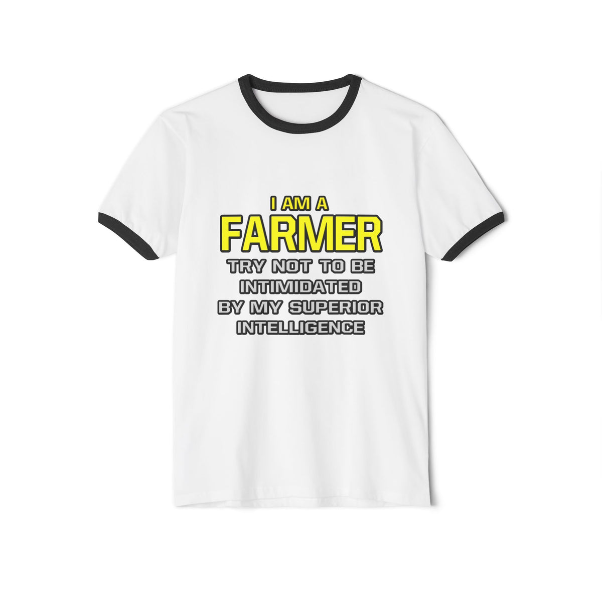 Farmer...Superior Intelligence - Unisex Cotton Ringer T-Shirt