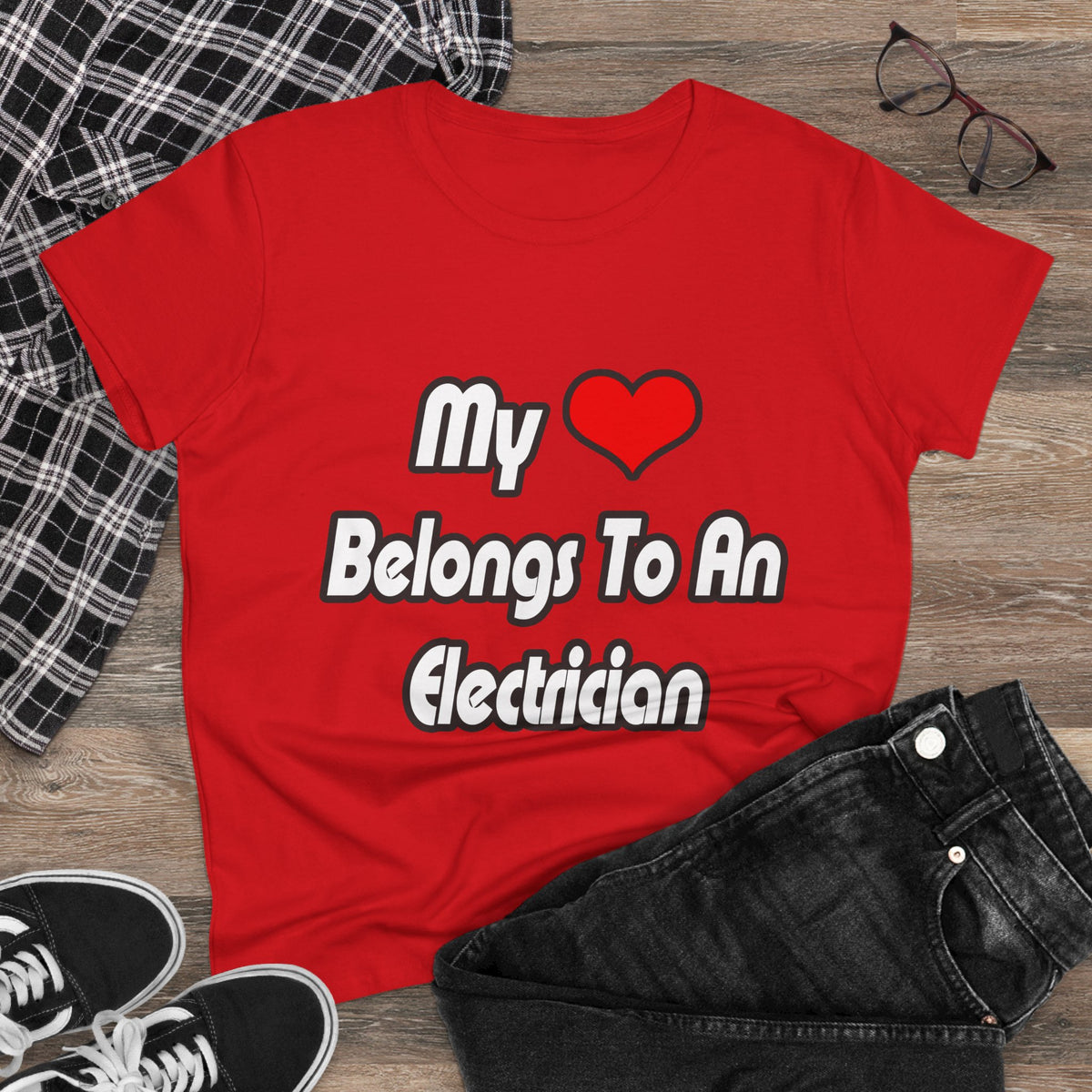 My Heart Belongs To An Electrician - Women's Midweight Cotton Tee