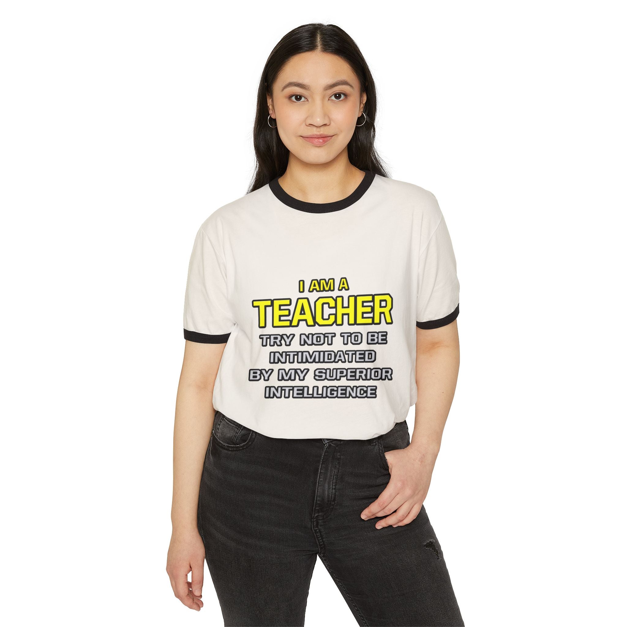 Teacher...Superior Intelligence - Unisex Cotton Ringer T-Shirt