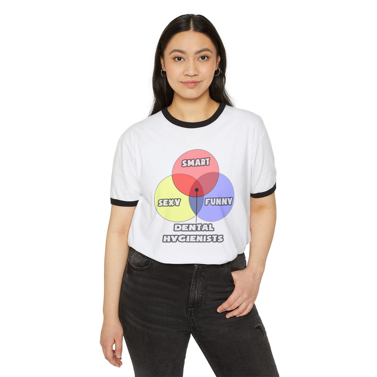 Venn Diagram .. Dental Hygienist - Unisex Cotton Ringer T-Shirt