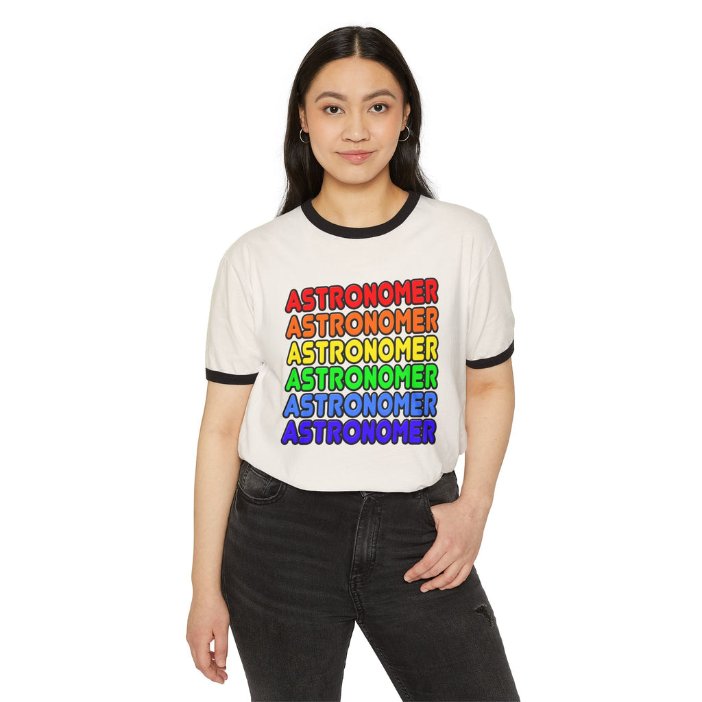 Rainbow Astronomer - Unisex Cotton Ringer T-Shirt