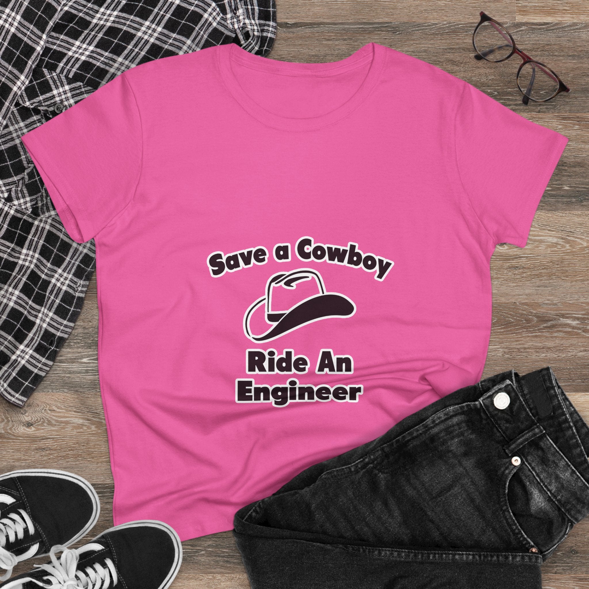 Save a Cowboy .. Ride an Engineer - Women's Midweight Cotton Tee
