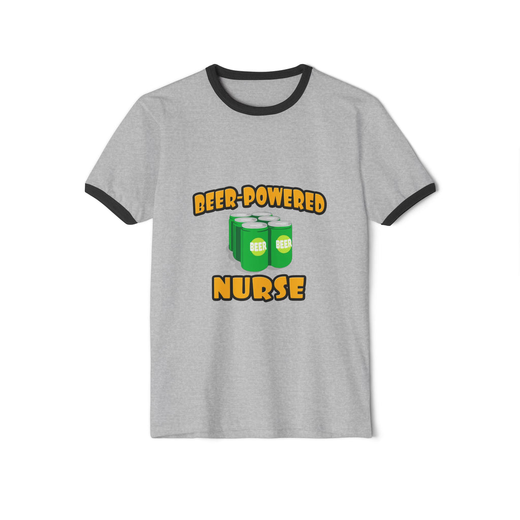 Beer Powered Nurse - Unisex Cotton Ringer T-Shirt