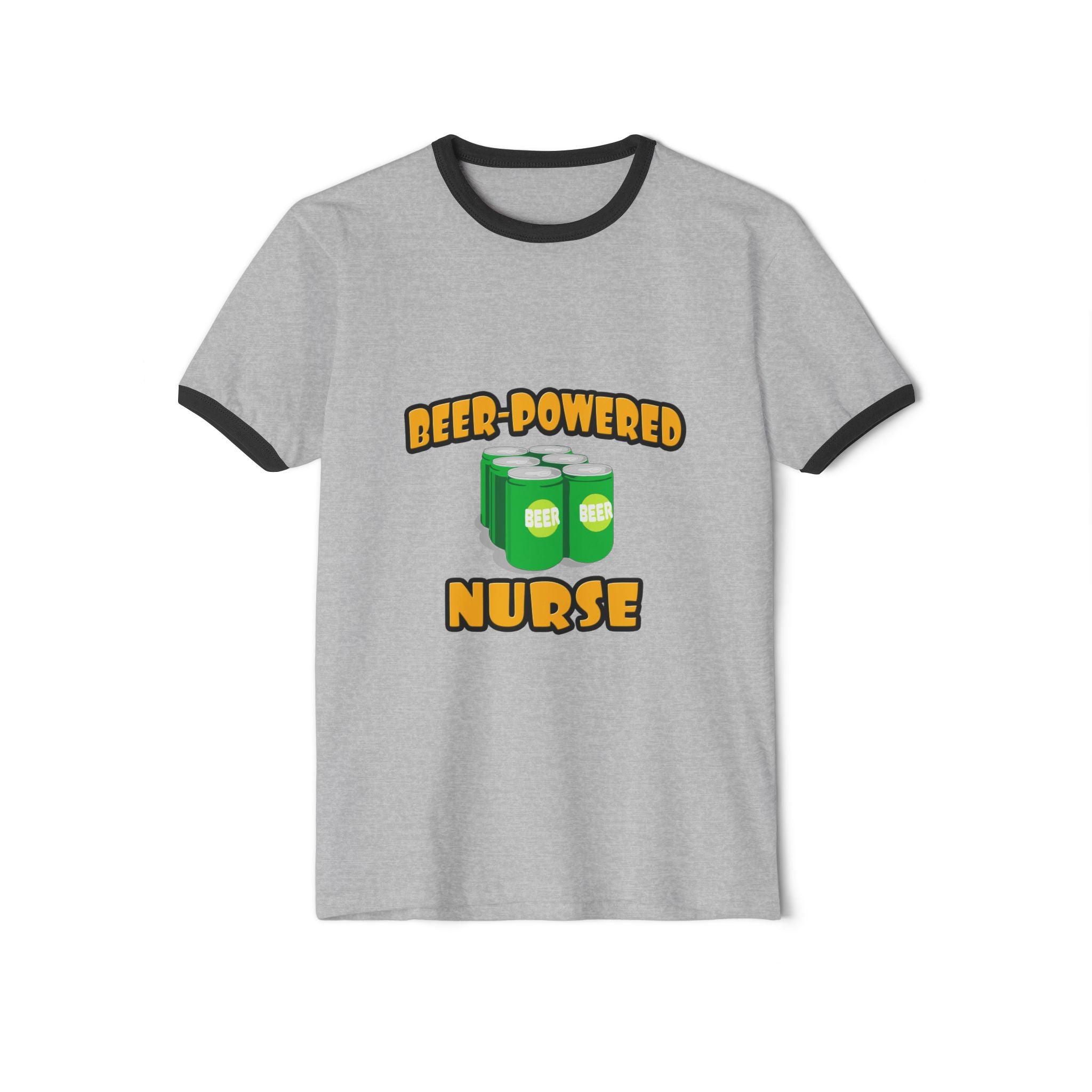 Beer Powered Nurse - Unisex Cotton Ringer T-Shirt