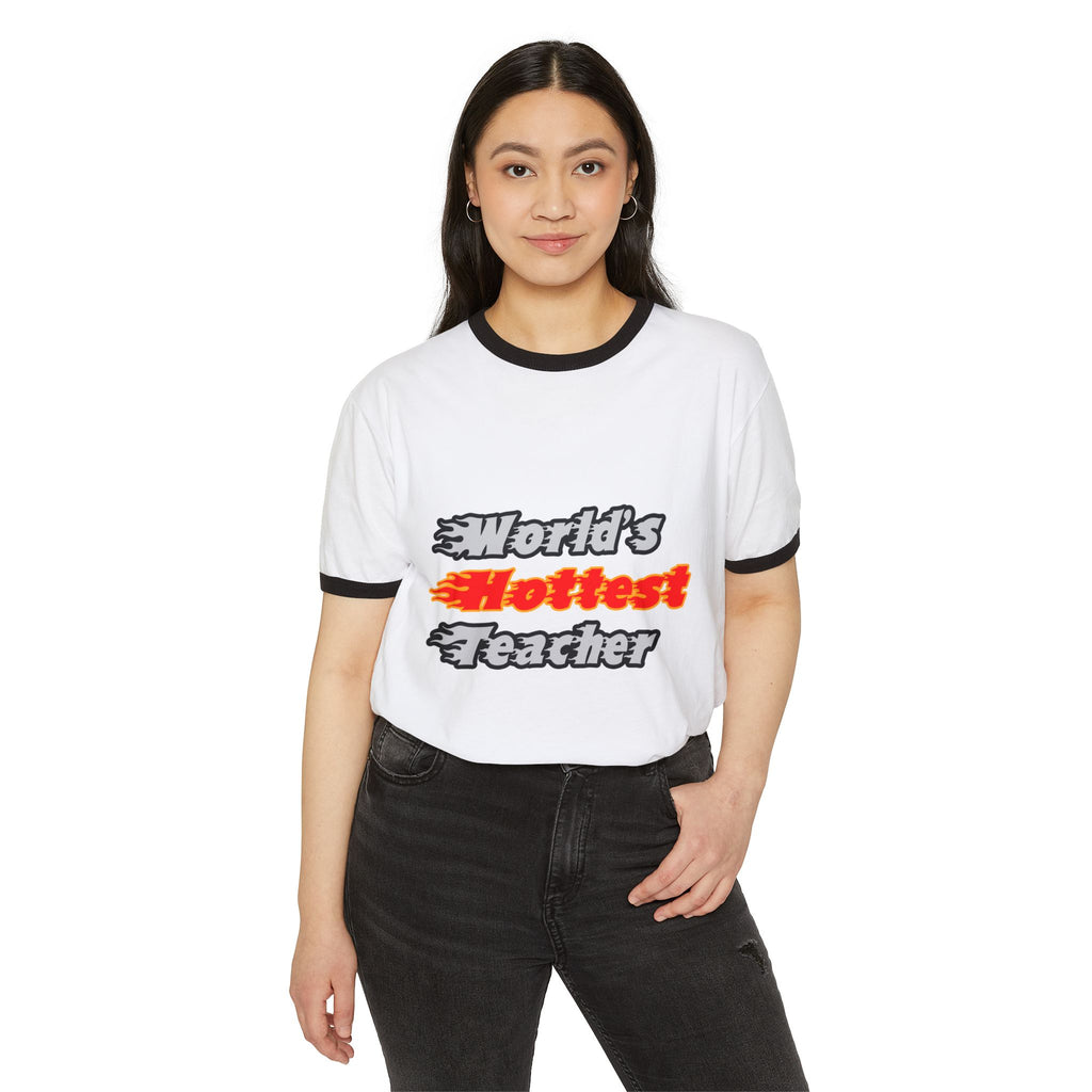 World's Hottest Teacher - Unisex Cotton Ringer T-Shirt