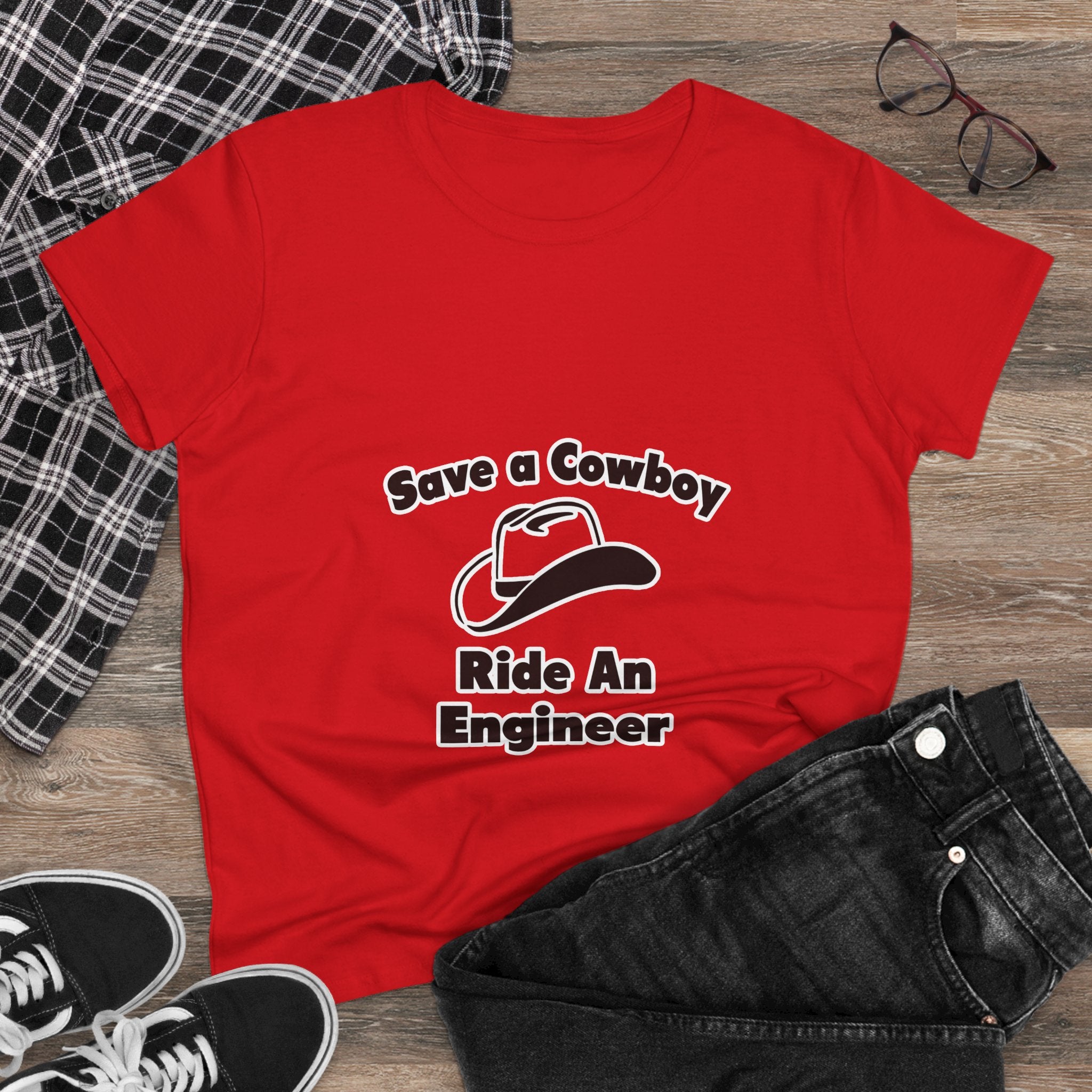 Save a Cowboy .. Ride an Engineer - Women's Midweight Cotton Tee