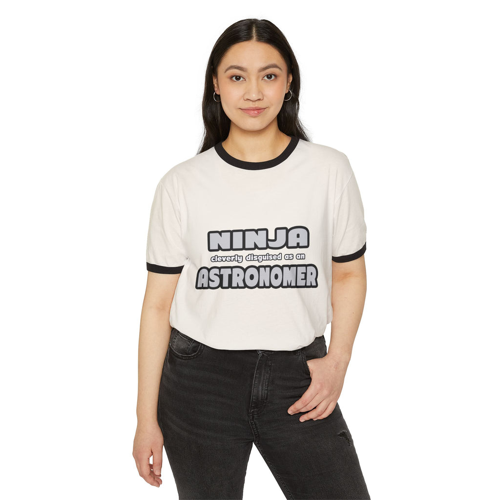 Ninja Cleverly Disguised As An Astronomer - Unisex Cotton Ringer T-Shirt