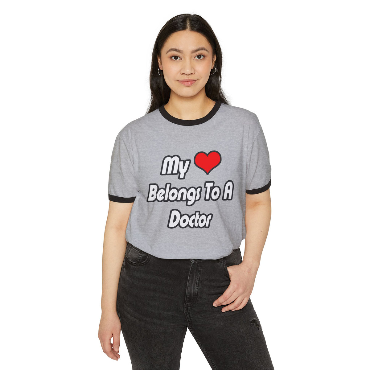 My Heart Belongs To A Doctor - Unisex Cotton Ringer T-Shirt