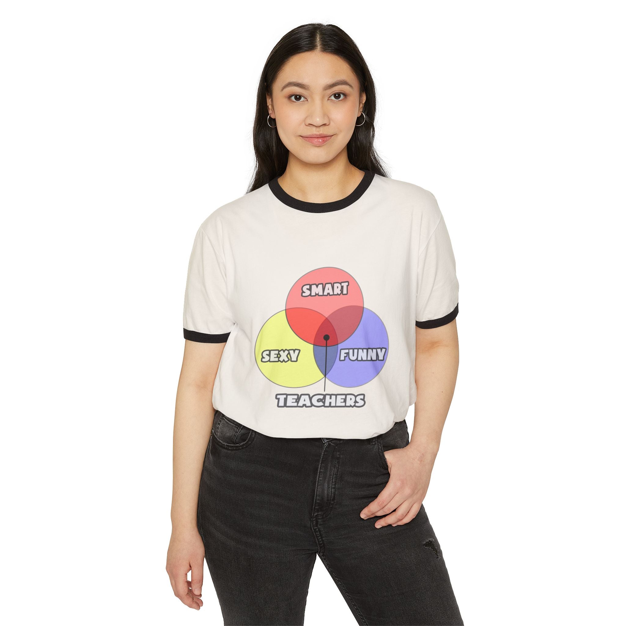 Venn Diagram .. Teachers - Unisex Cotton Ringer T-Shirt