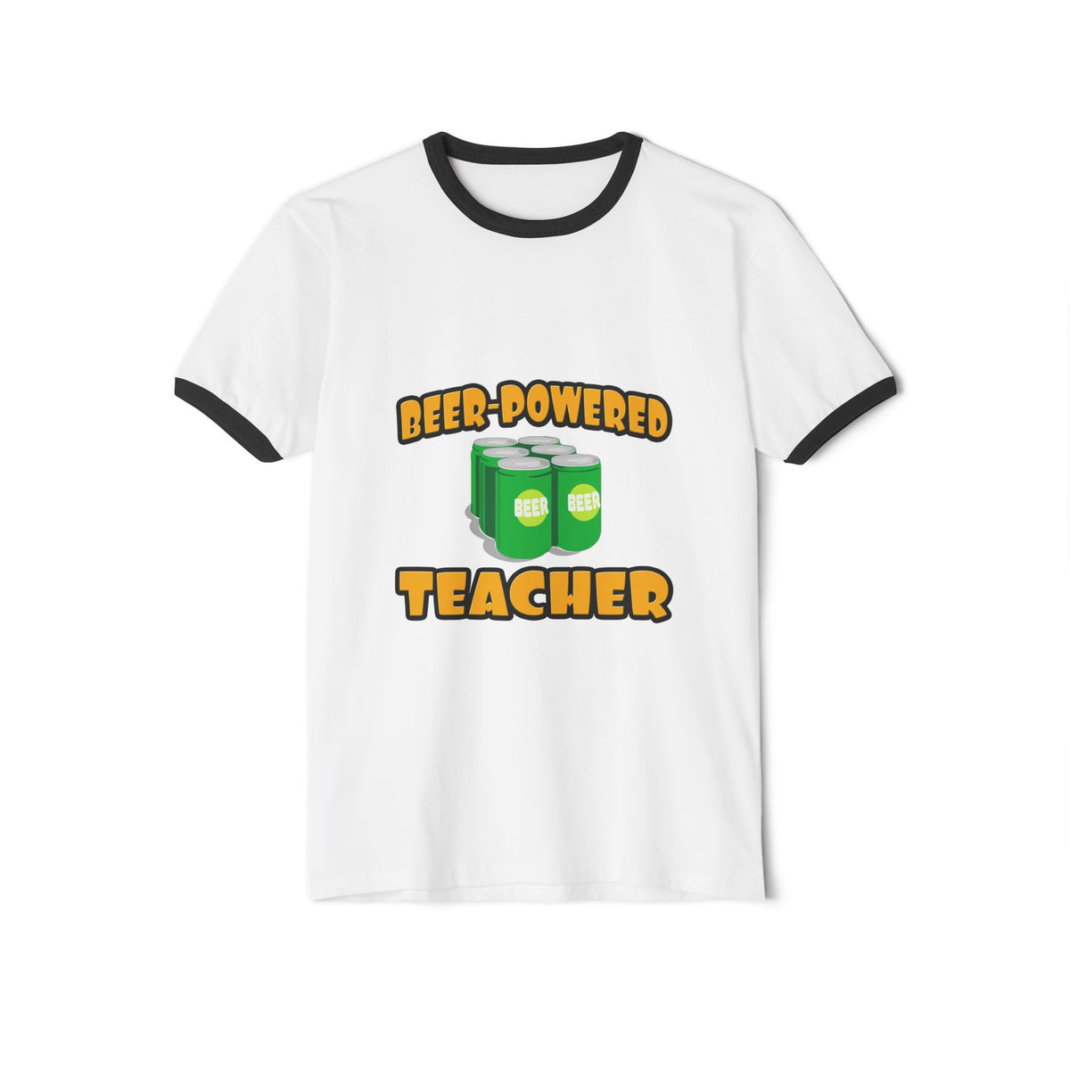 Beer Powered Teacher - Unisex Cotton Ringer T-Shirt