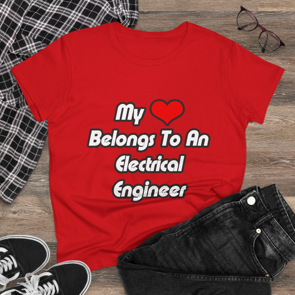 My Heart Belongs To An Electrical Engineer - Women's Midweight Cotton Tee