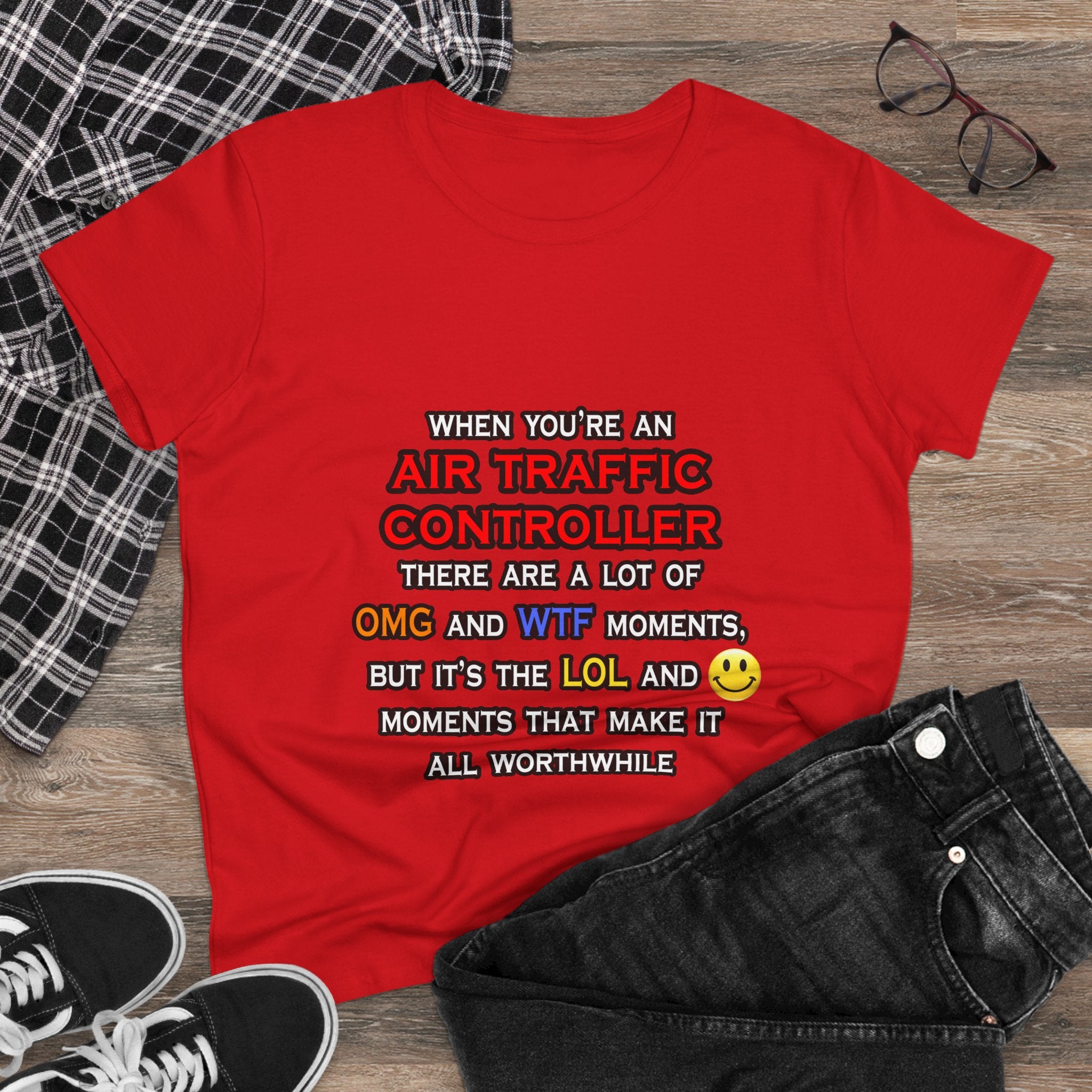 Funny Air Traffic Controller ... OMG WTF LOL - Women's Midweight Cotton Tee