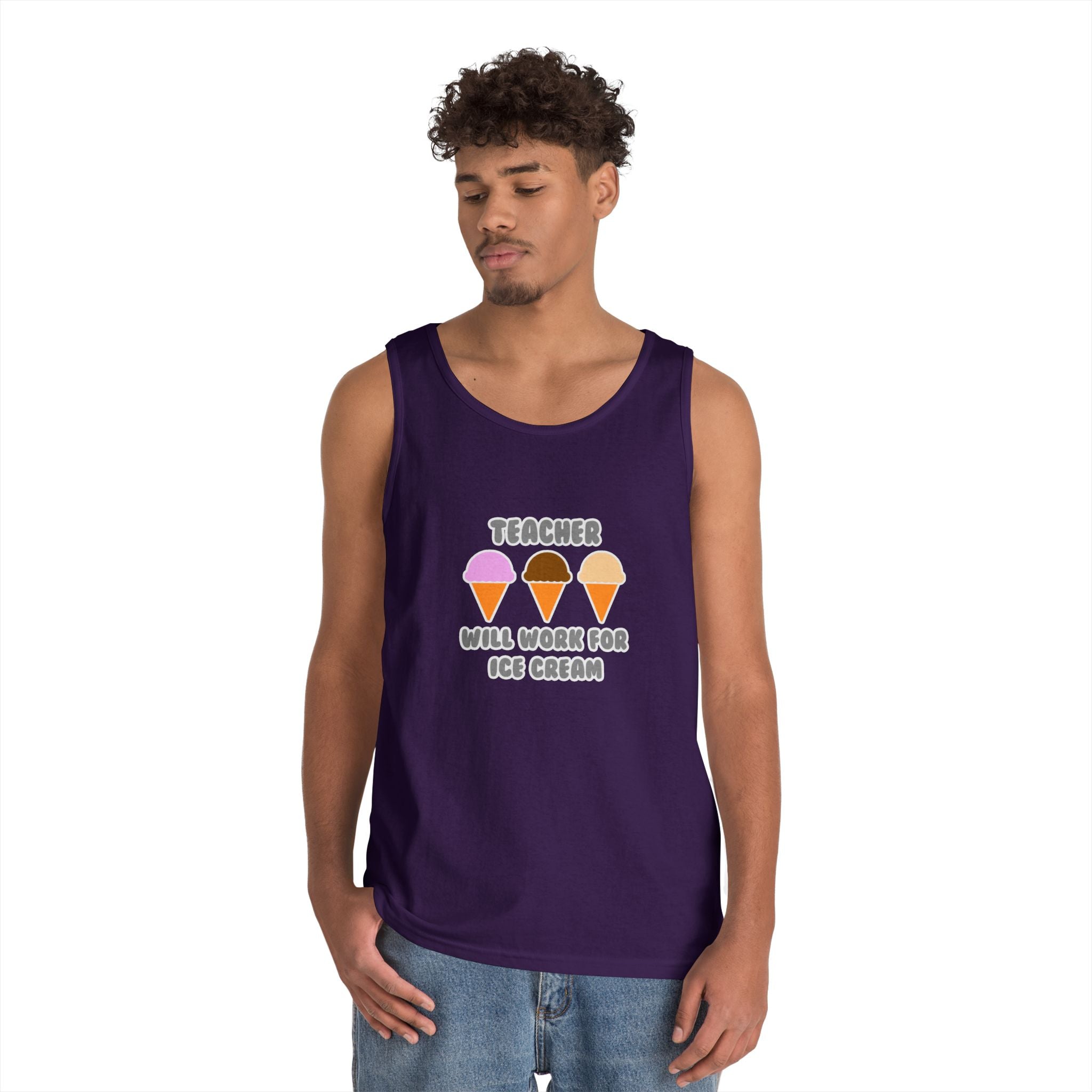 Teacher ... Will Work For Ice Cream - Unisex Heavy Cotton Tank Top