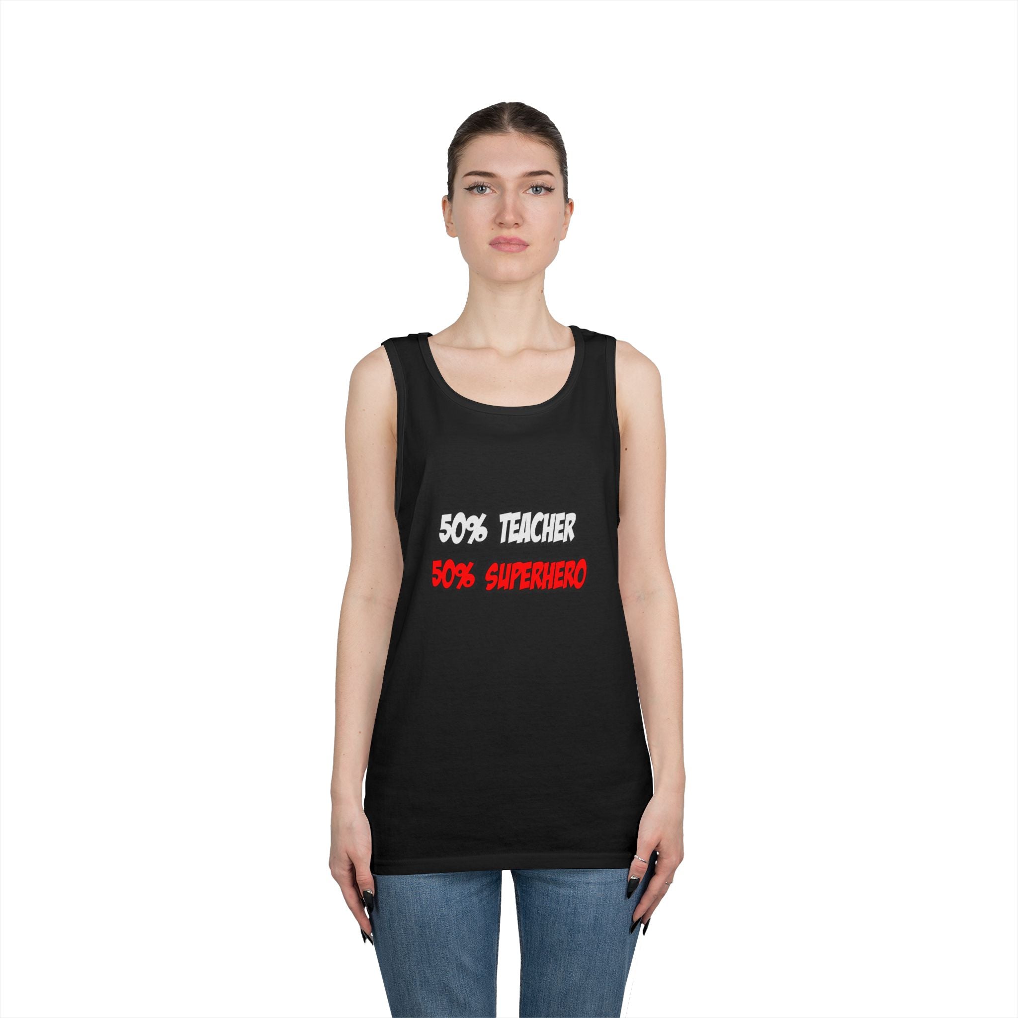Half Teacher...Half Superhero - Unisex Heavy Cotton Tank Top