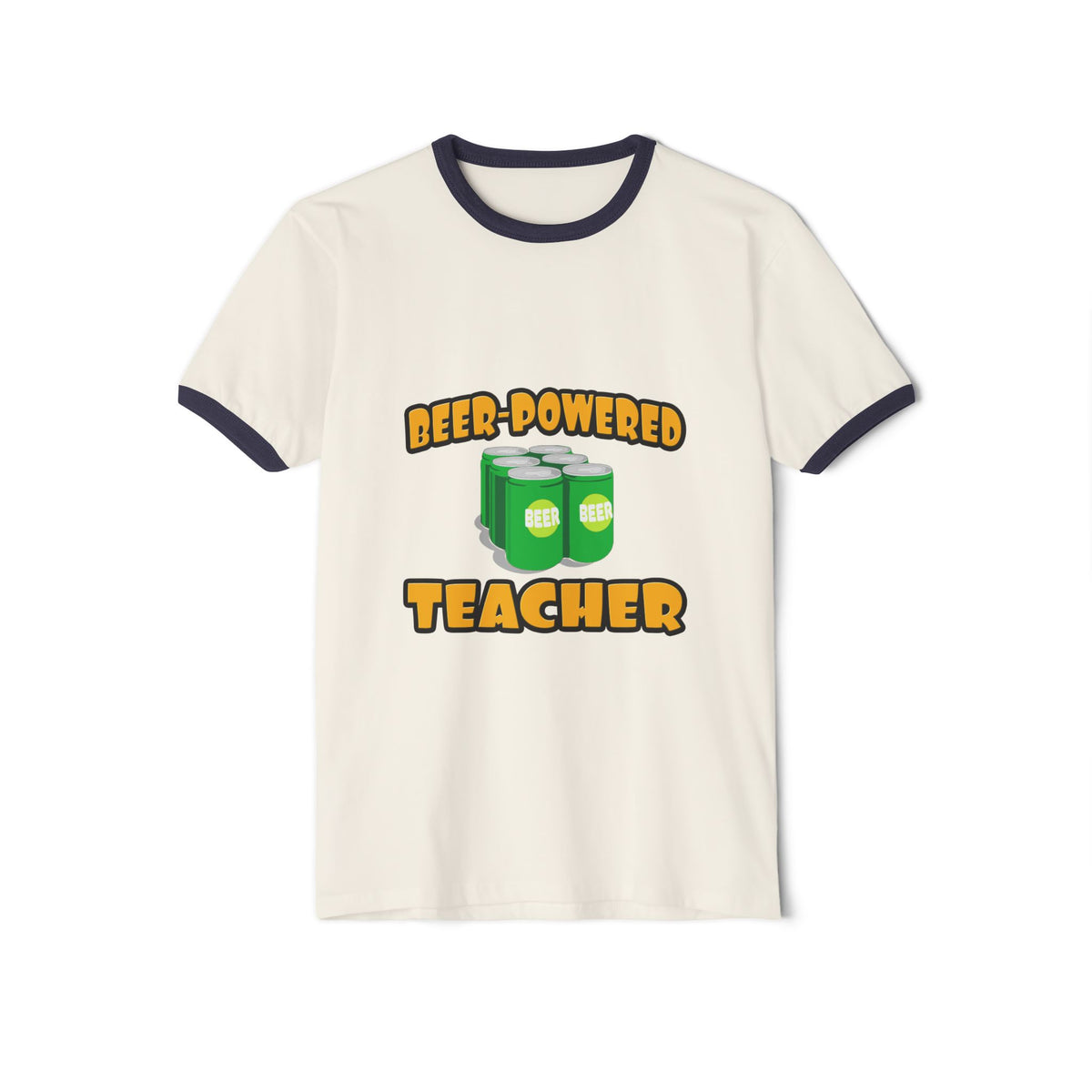 Beer Powered Teacher - Unisex Cotton Ringer T-Shirt