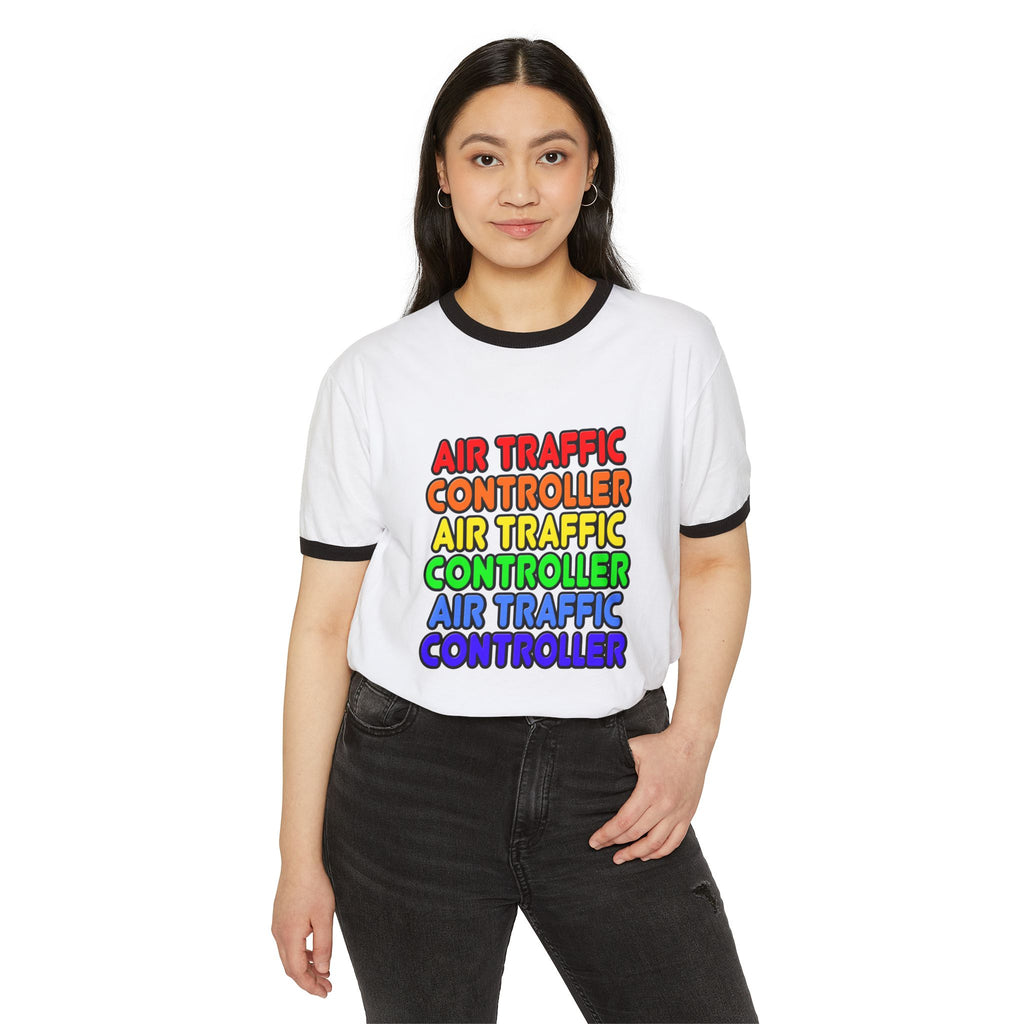 Rainbow Air Traffic Controller - Unisex Cotton Ringer T-Shirt