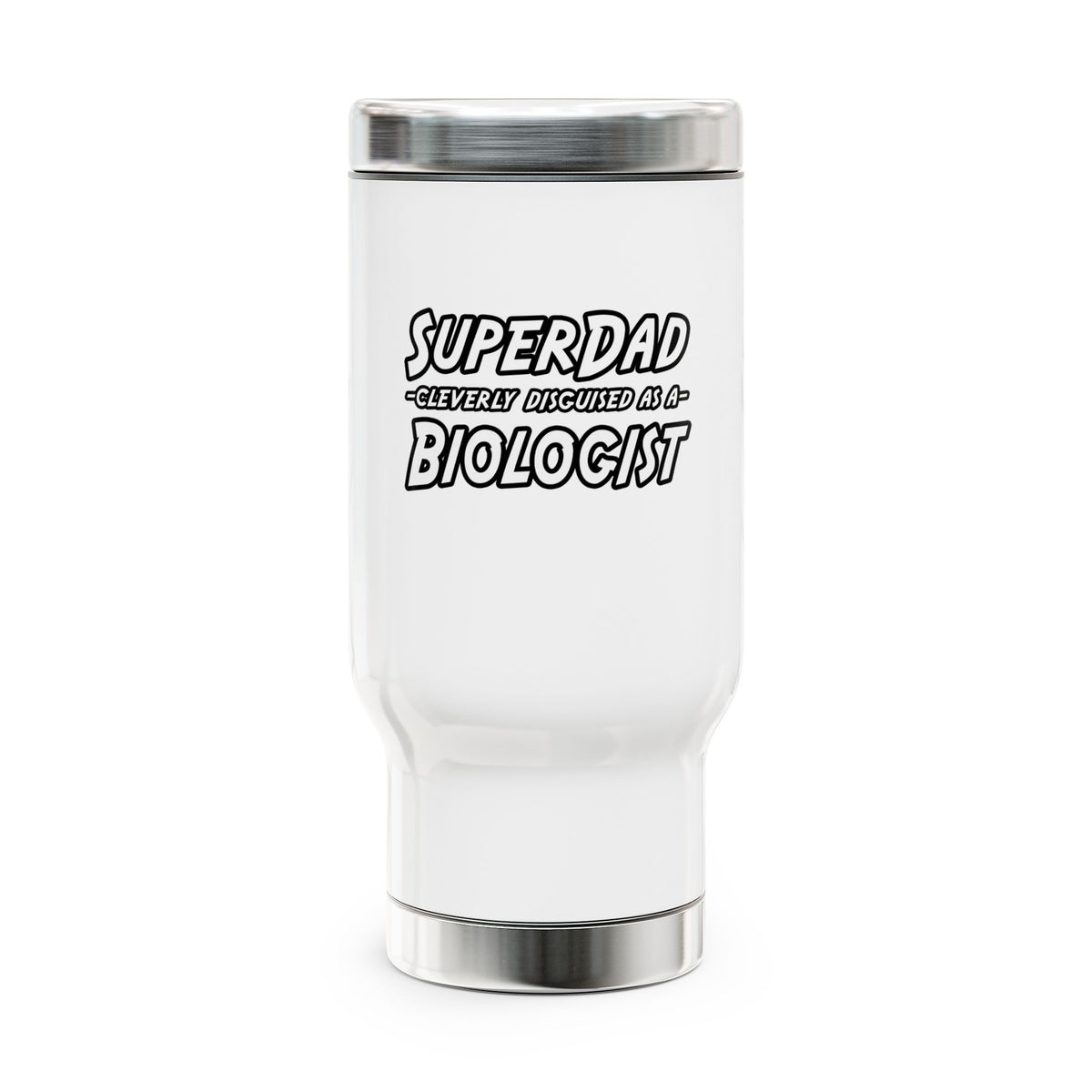 SuperDad Biologist - Stainless Steel Travel Mug with Handle, 14oz
