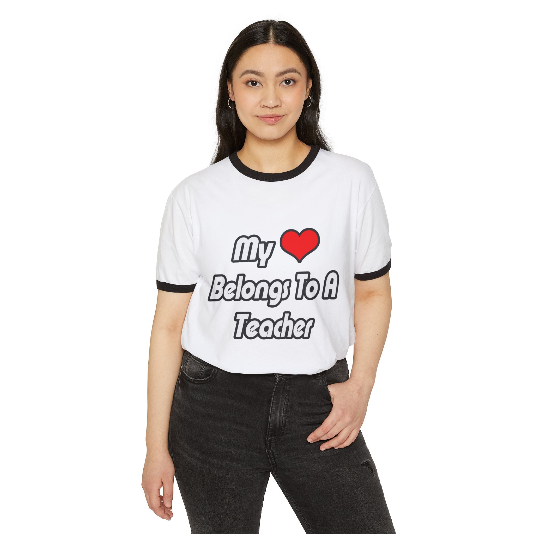 My Heart Belongs To A Teacher - Unisex Cotton Ringer T-Shirt