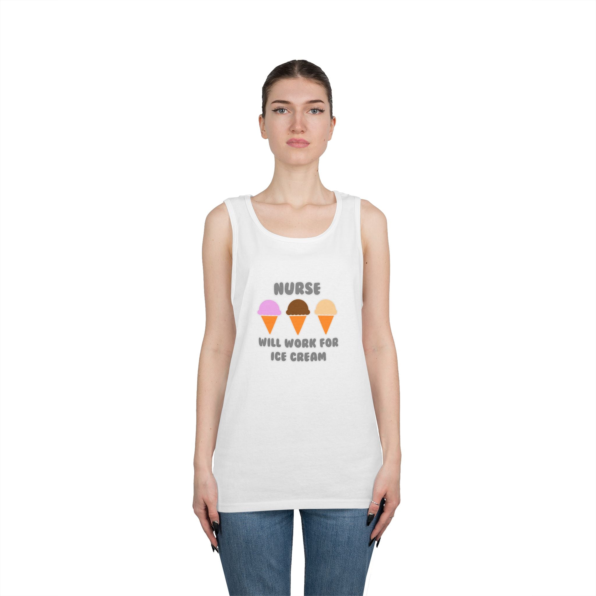 Nurse ... Will Work For Ice Cream - Unisex Heavy Cotton Tank Top