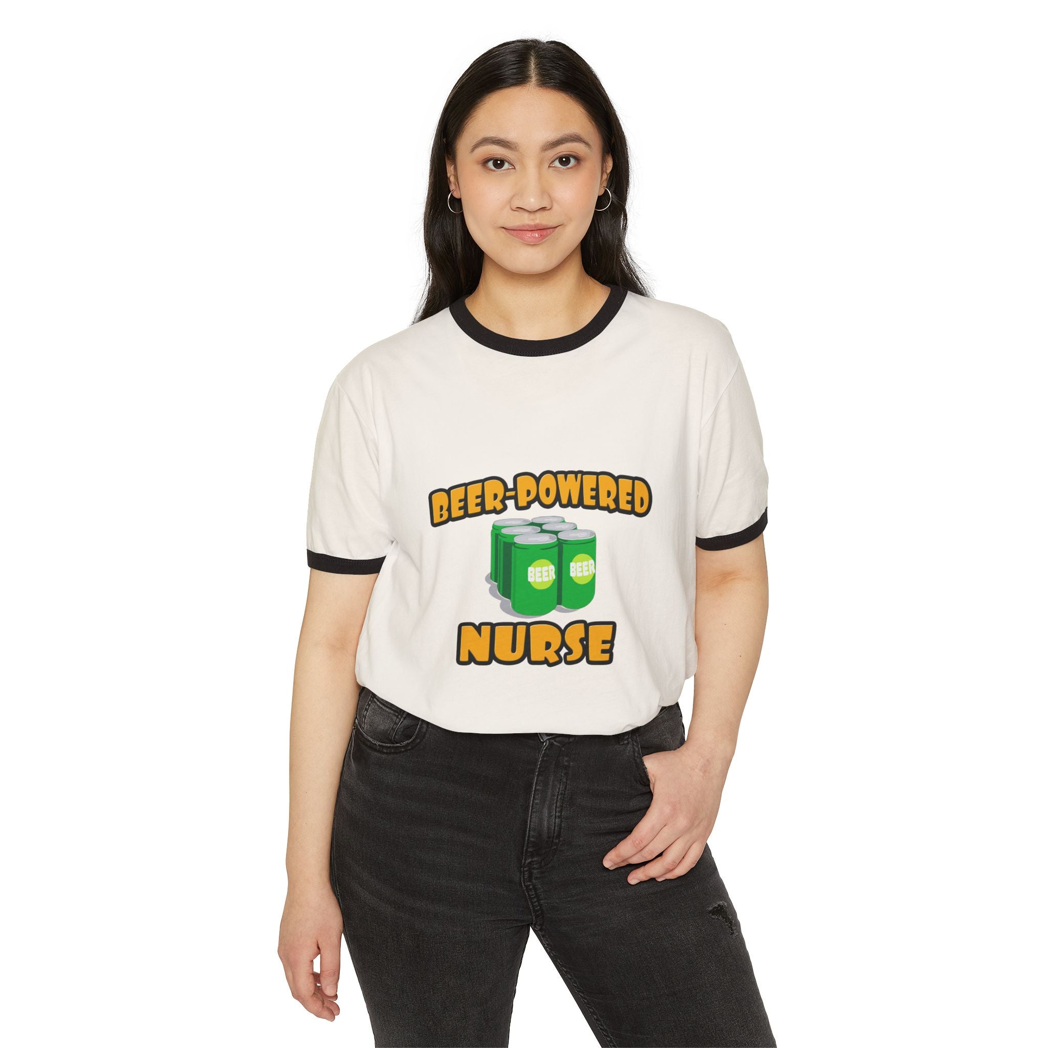 Beer Powered Nurse - Unisex Cotton Ringer T-Shirt