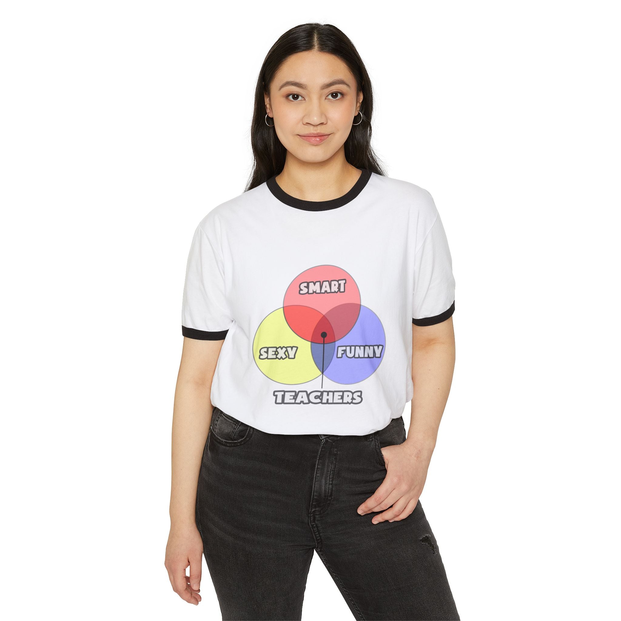 Venn Diagram .. Teachers - Unisex Cotton Ringer T-Shirt