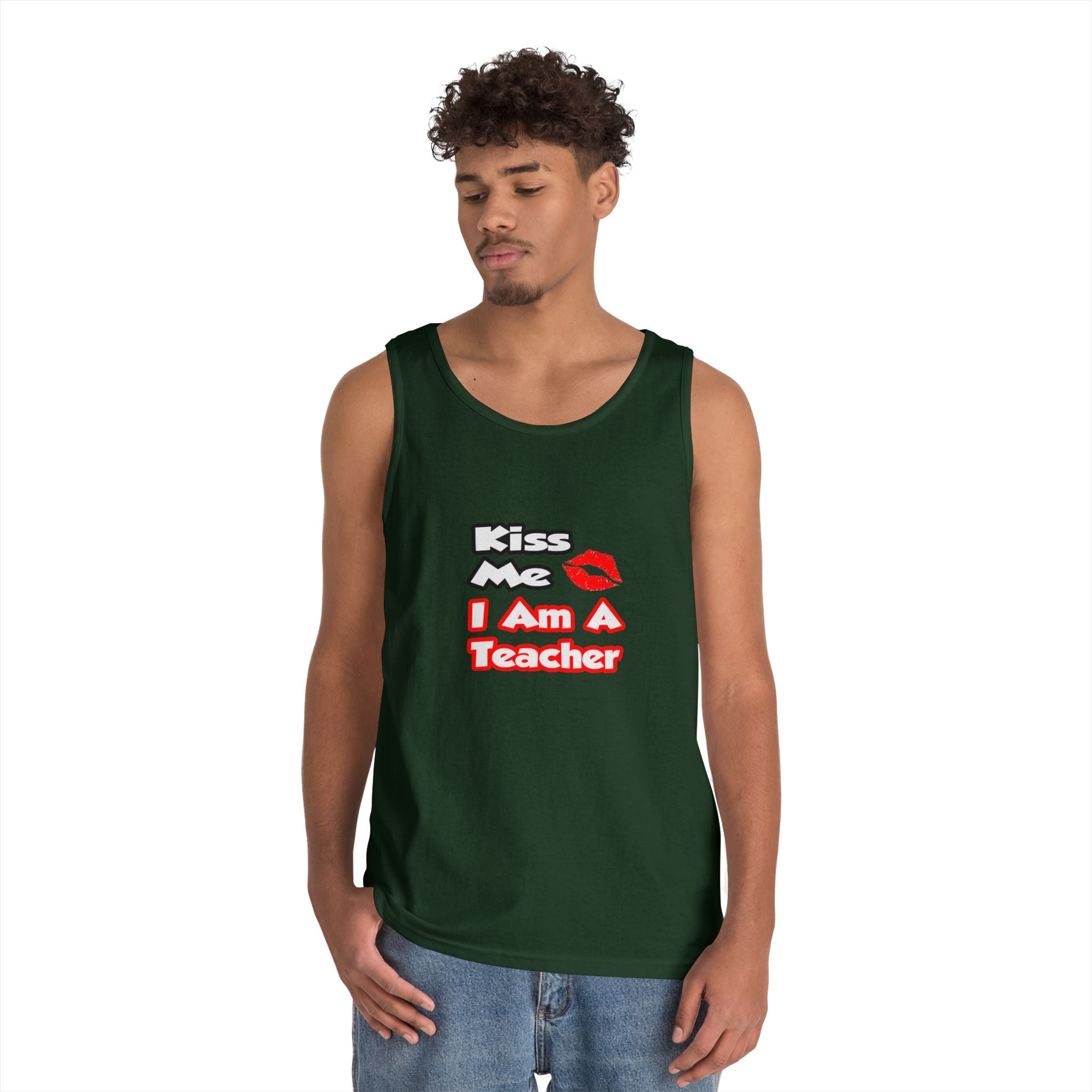 Kiss Me...I Am A Teacher - Unisex Heavy Cotton Tank Top