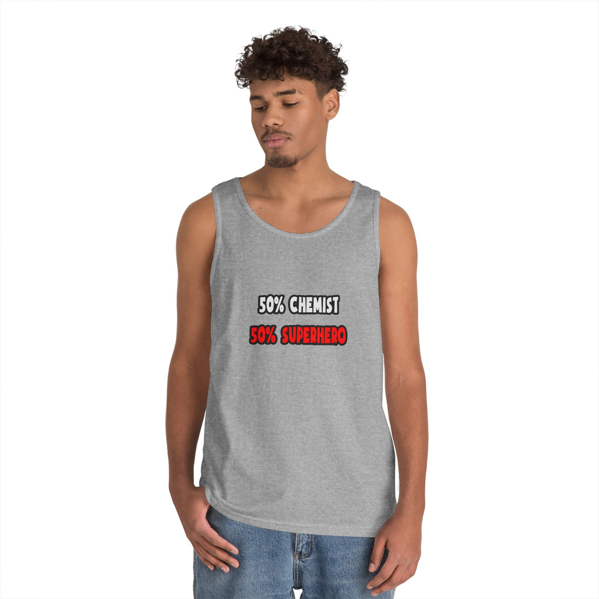 Half Chemist ... Half Superhero - Unisex Heavy Cotton Tank Top