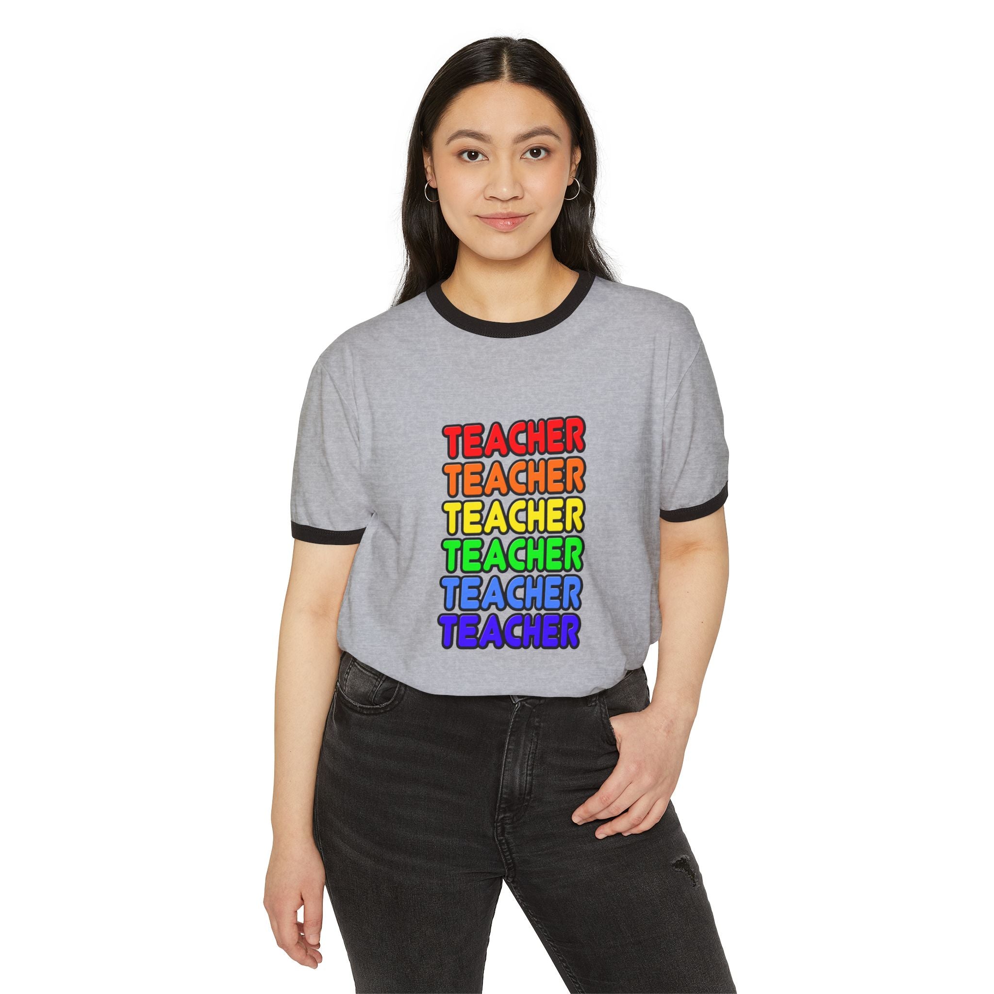 Rainbow Teacher - Unisex Cotton Ringer T-Shirt