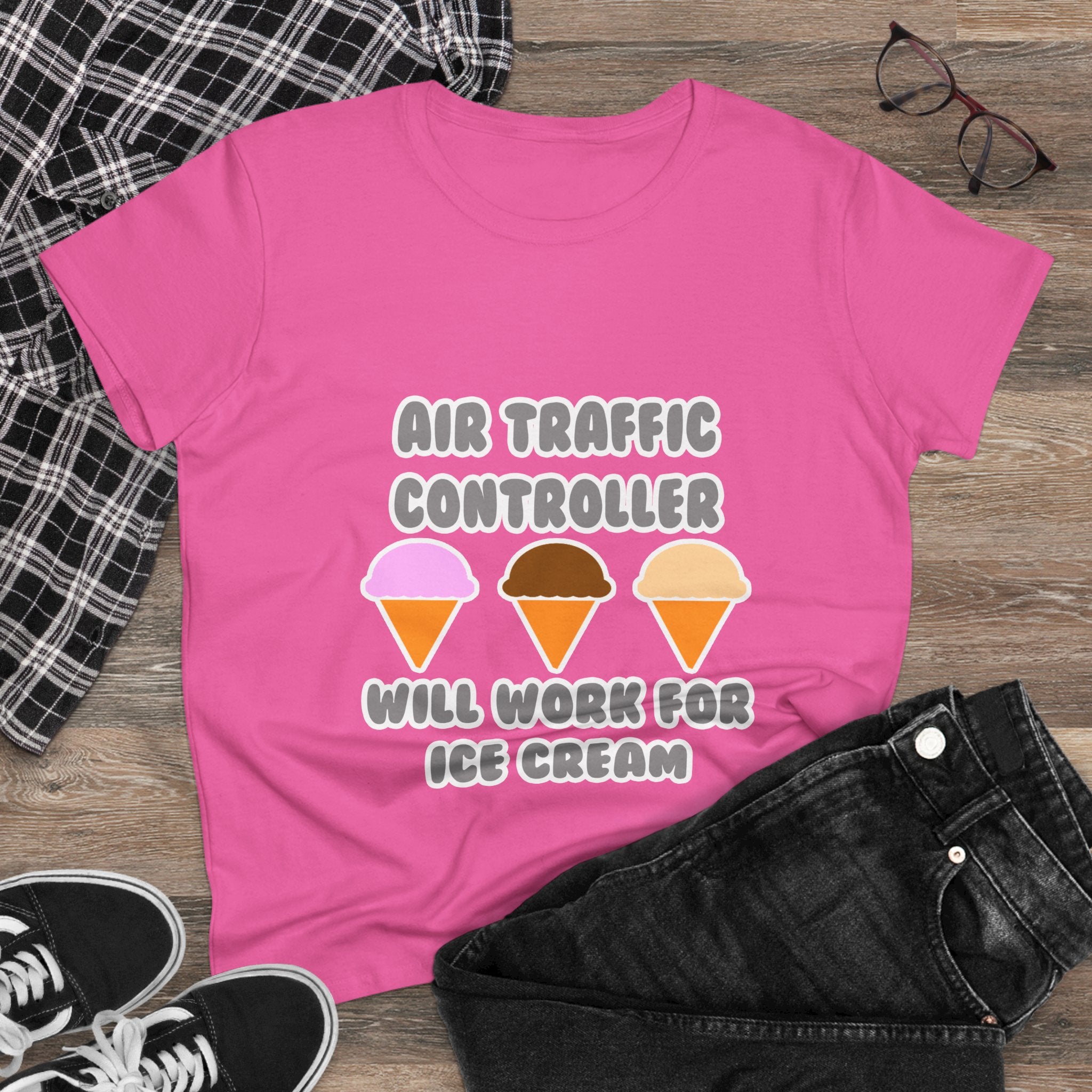 Air Traffic Controller ... Will Work For Ice Cream - Women's Midweight Cotton Tee