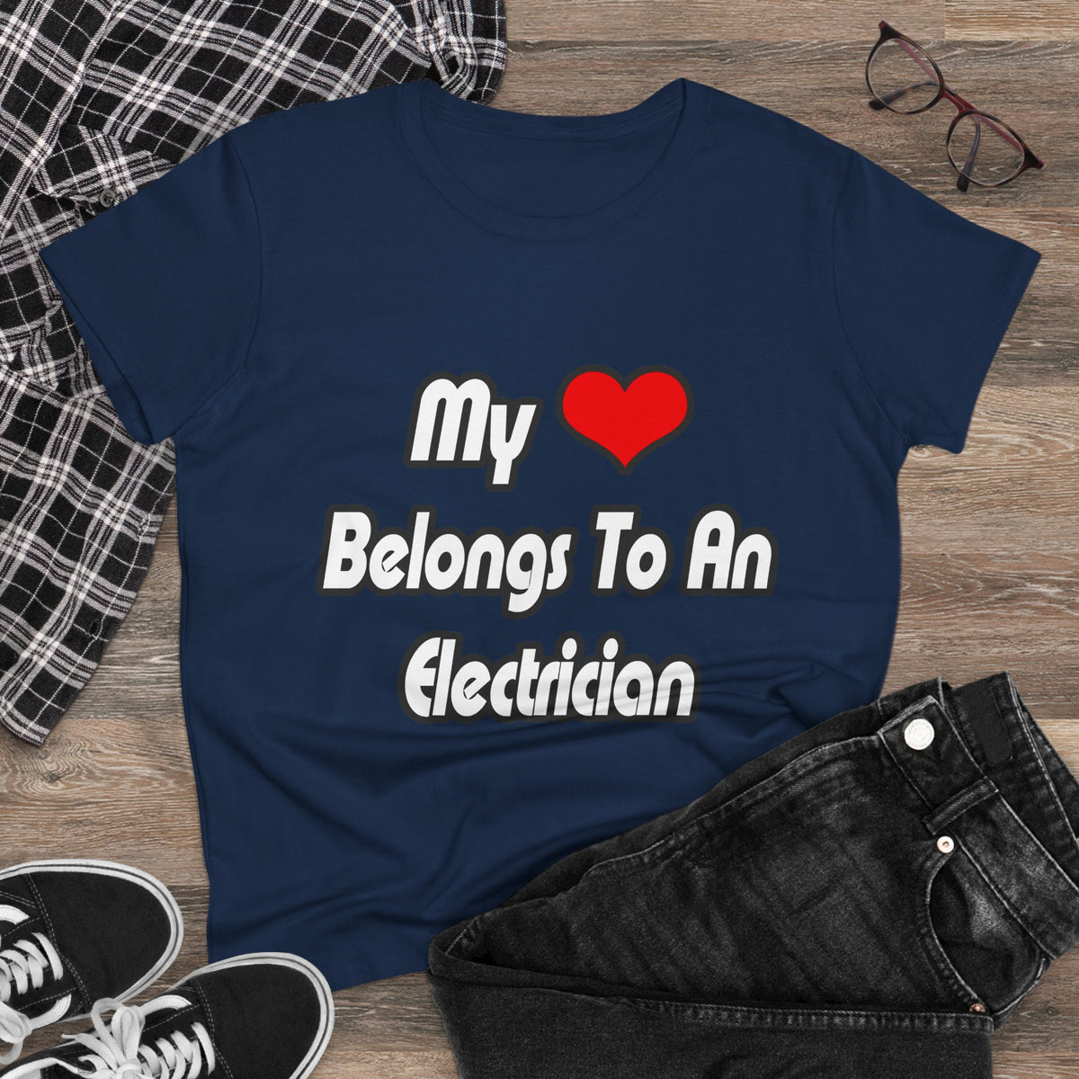 My Heart Belongs To An Electrician - Women's Midweight Cotton Tee