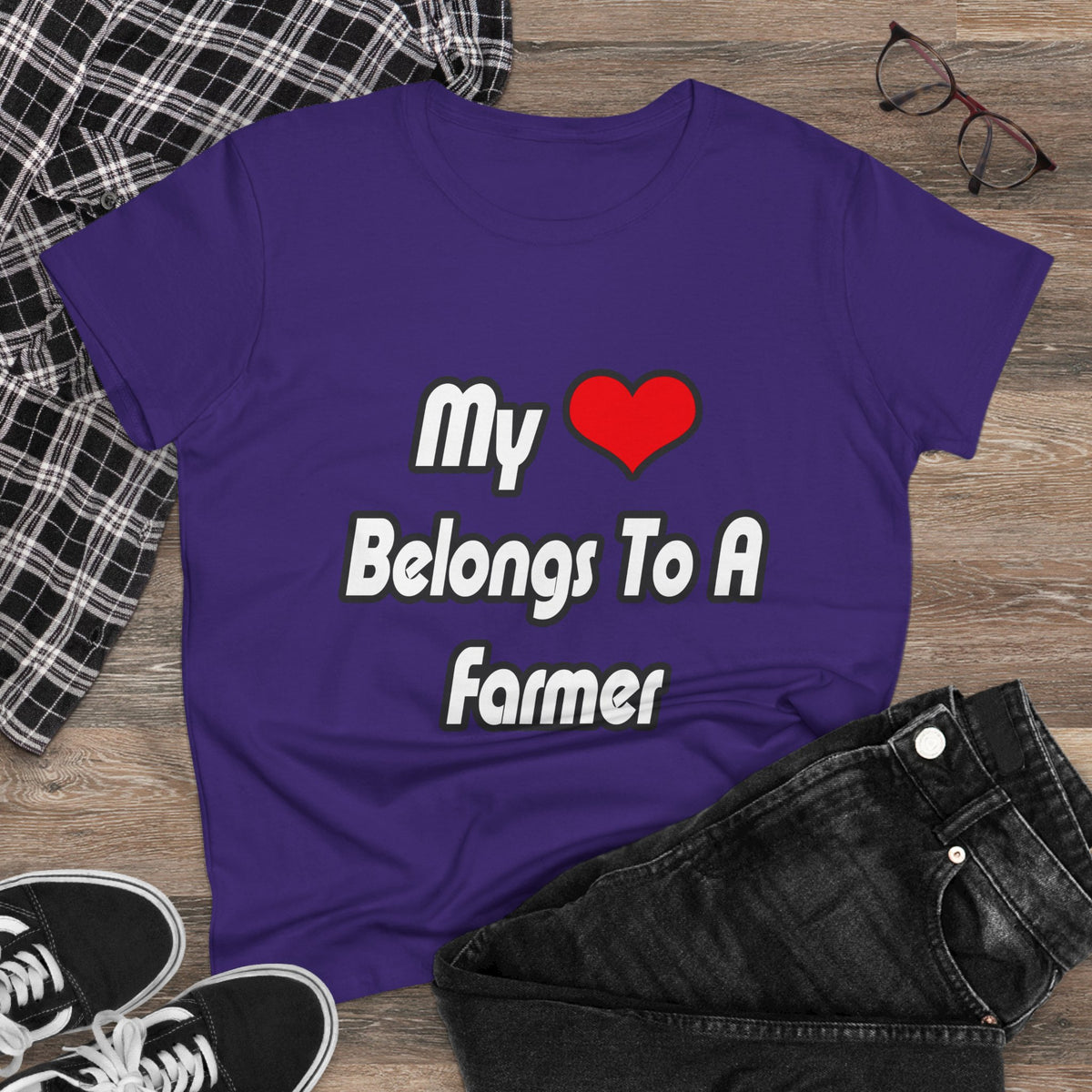 My Heart Belongs To A Farmer - Women's Midweight Cotton Tee