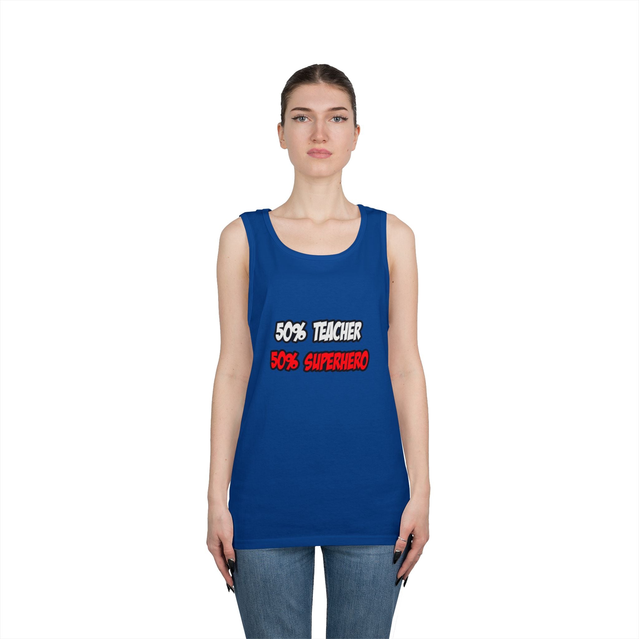 Half Teacher...Half Superhero - Unisex Heavy Cotton Tank Top